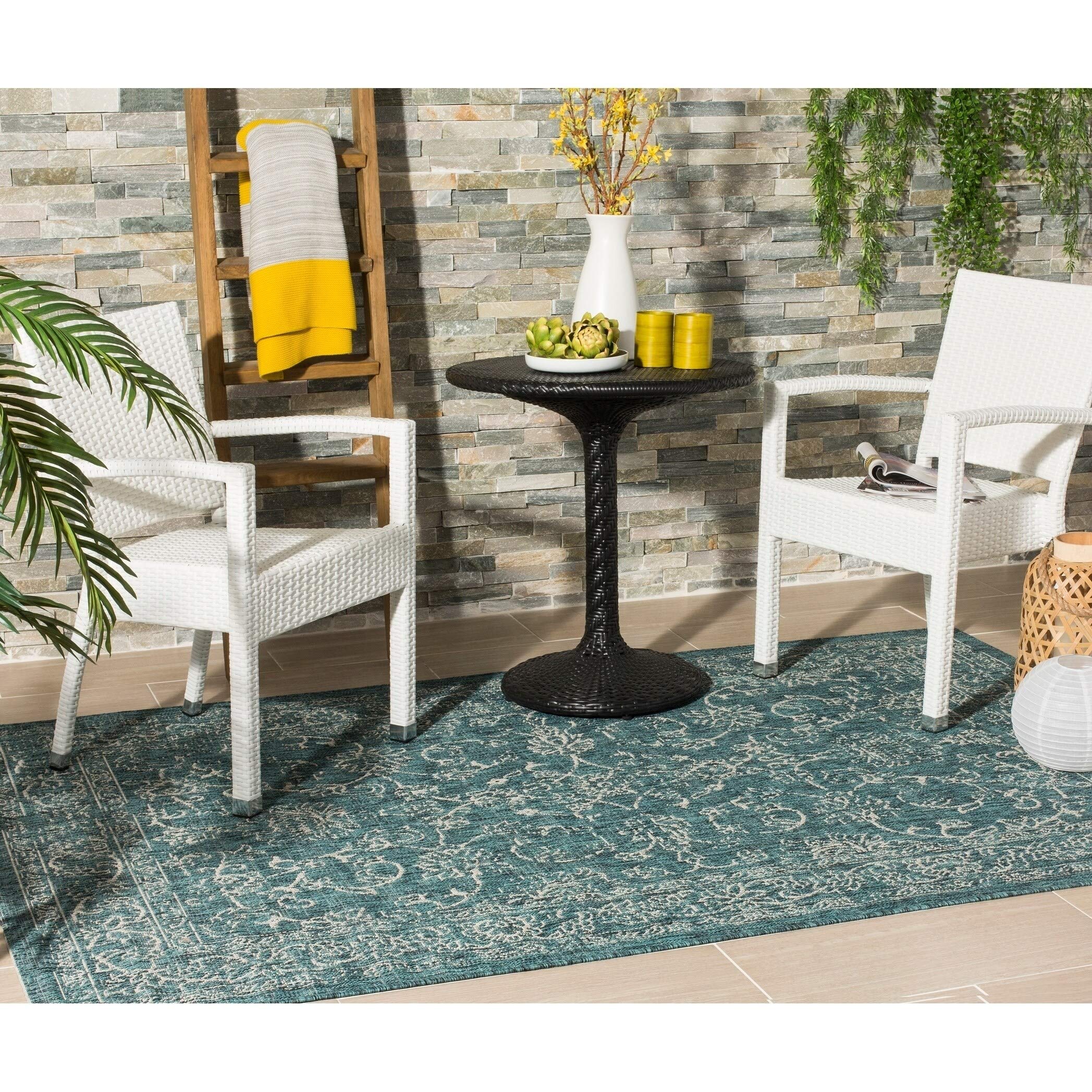 Safavieh Courtyard Collection Cy8680 Indoor/ Outdoor Non-Shedding Stain Resistant Patio Backyard Area Rug, 4' X 5'7', Turquoise