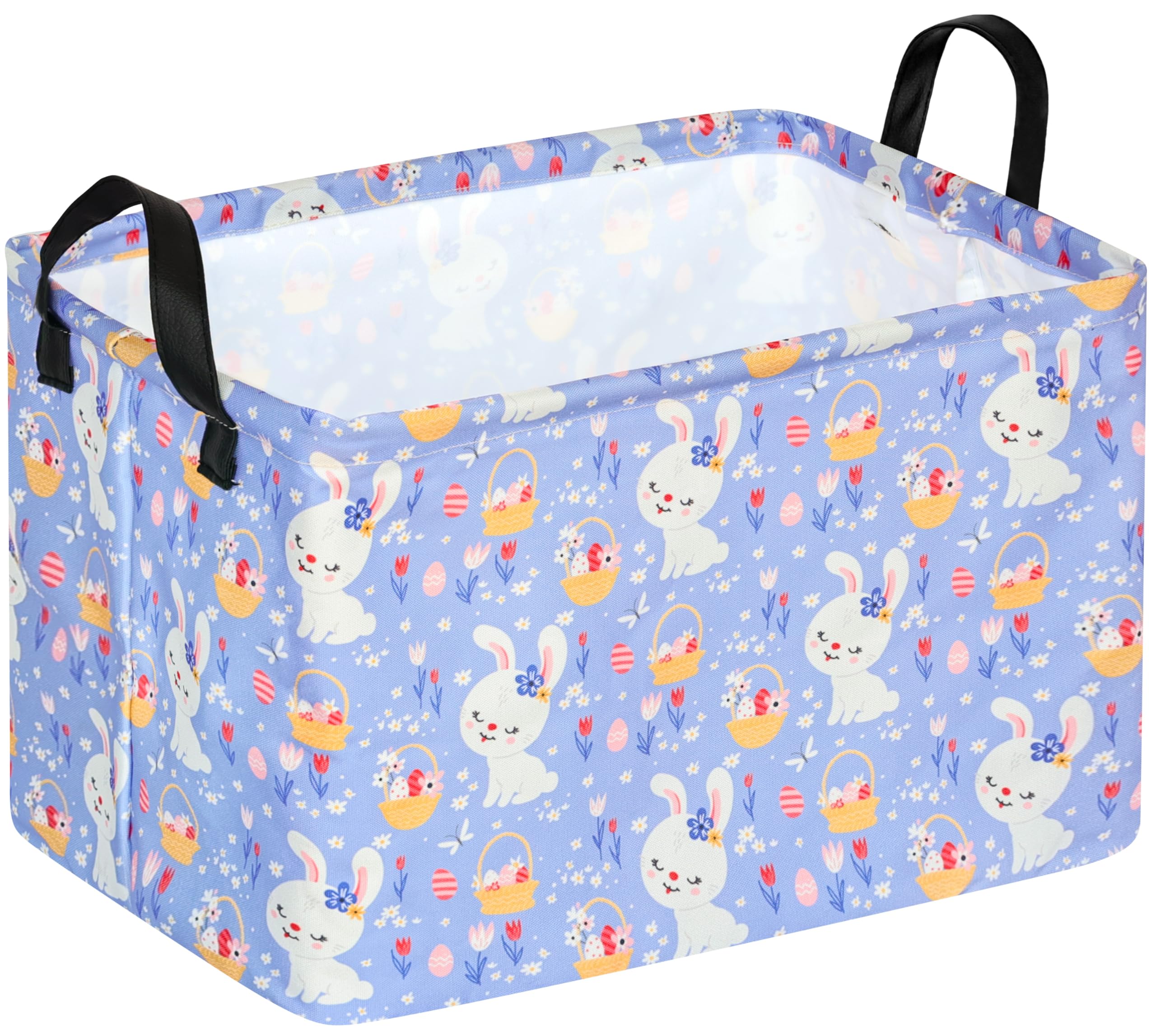 ACMUUNI Easter Eggs Gift Rectangle Rabbit Shelf Basket Clothes Laundry Storage Box Toys Storage Bins, Bunny Basket for Kids,Laun
