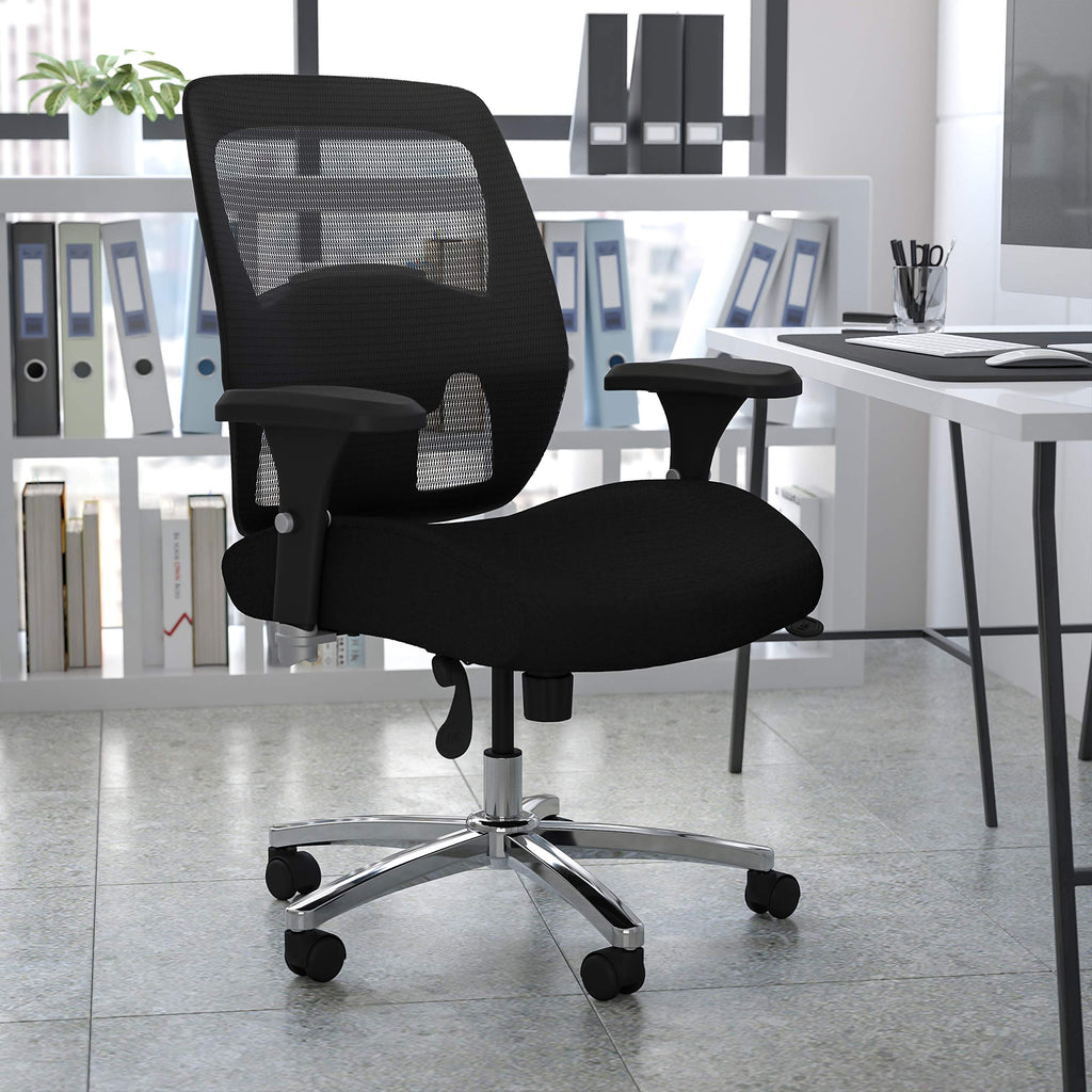 Flash Furniture Hercules Series Big & Tall Swivel Office and Gaming Chair, Ergonomic Mesh Office Chair with Padded Seat and Ratchet Back, Black