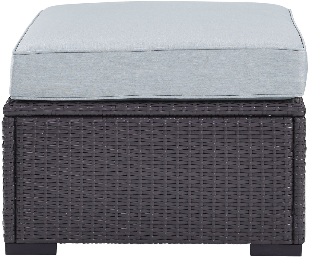 Crosley Furniture Biscayne Wicker Outdoor Ottoman Foot Rest For Patio, Deck, Porch, Brown With Mist Cushions
