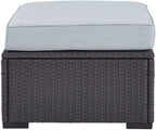 Crosley Furniture Biscayne Wicker Outdoor Ottoman Foot Rest For Patio, Deck, Porch, Brown With Mist Cushions