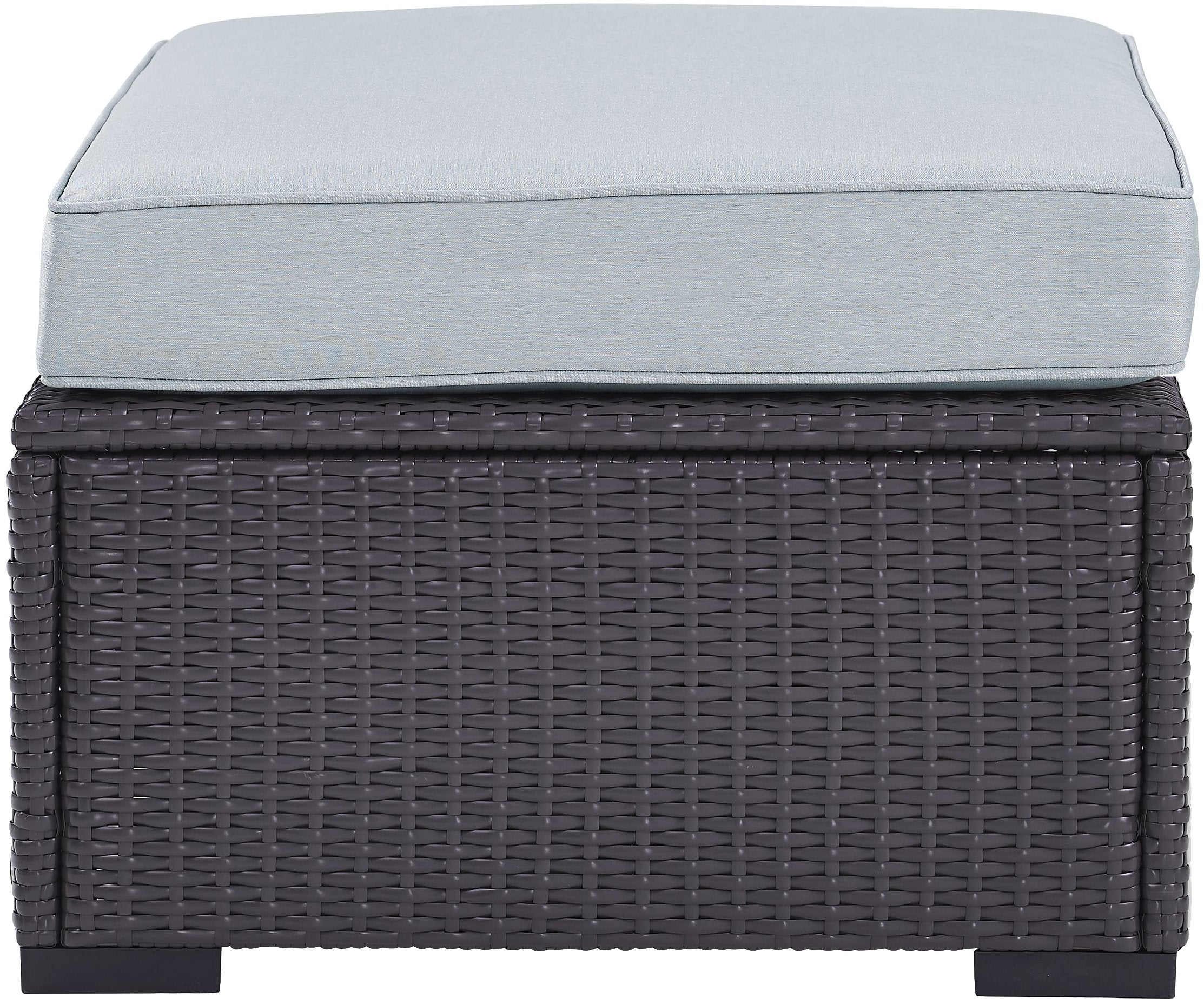 Crosley Furniture Biscayne Wicker Outdoor Ottoman Foot Rest For Patio, Deck, Porch, Brown With Mist Cushions