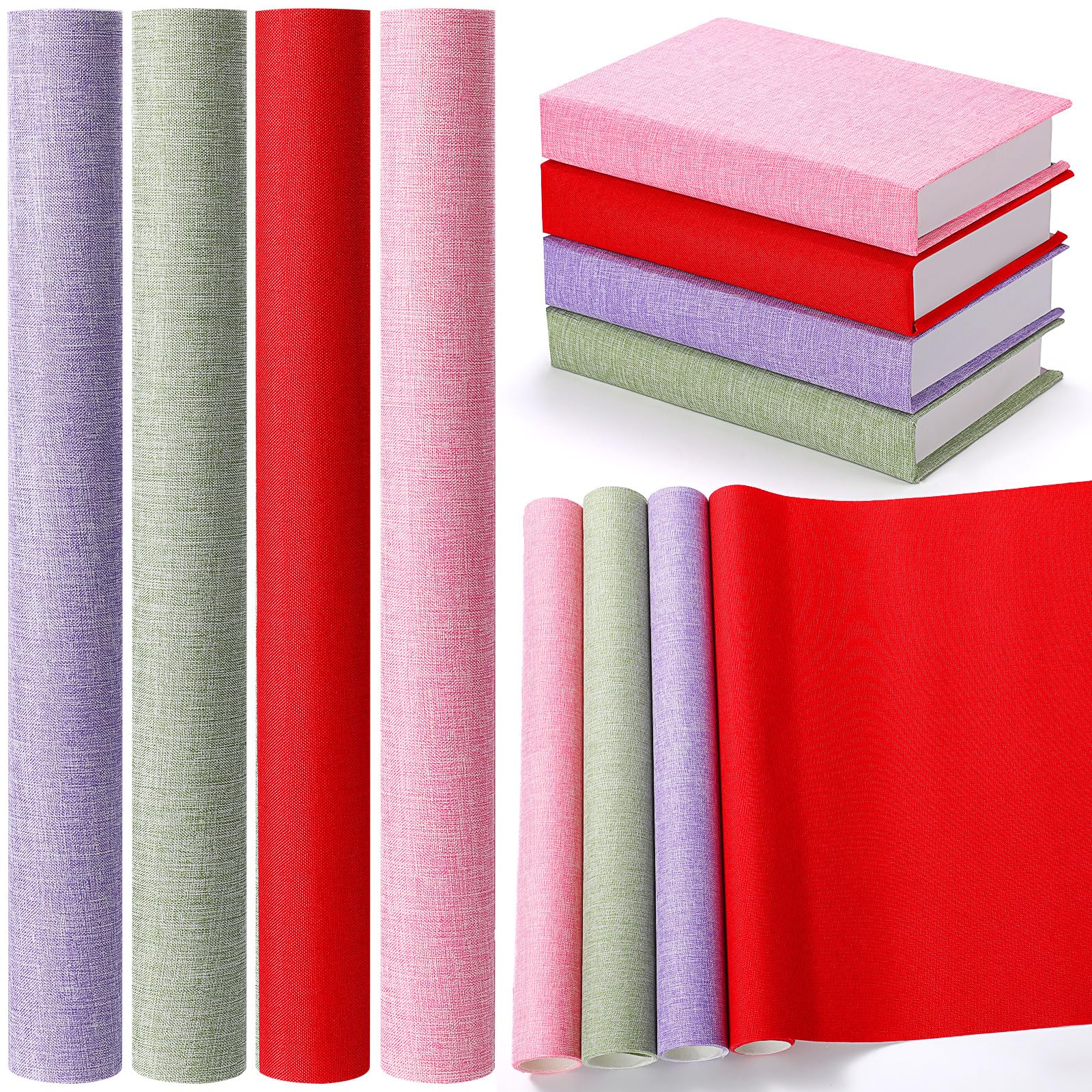 Smoothnovelty 4 Pcs Book Cloth Bookcover Fabric Surface With Paper Backed Book Binding Cloth Fabric Book Cover For Scrapbooking