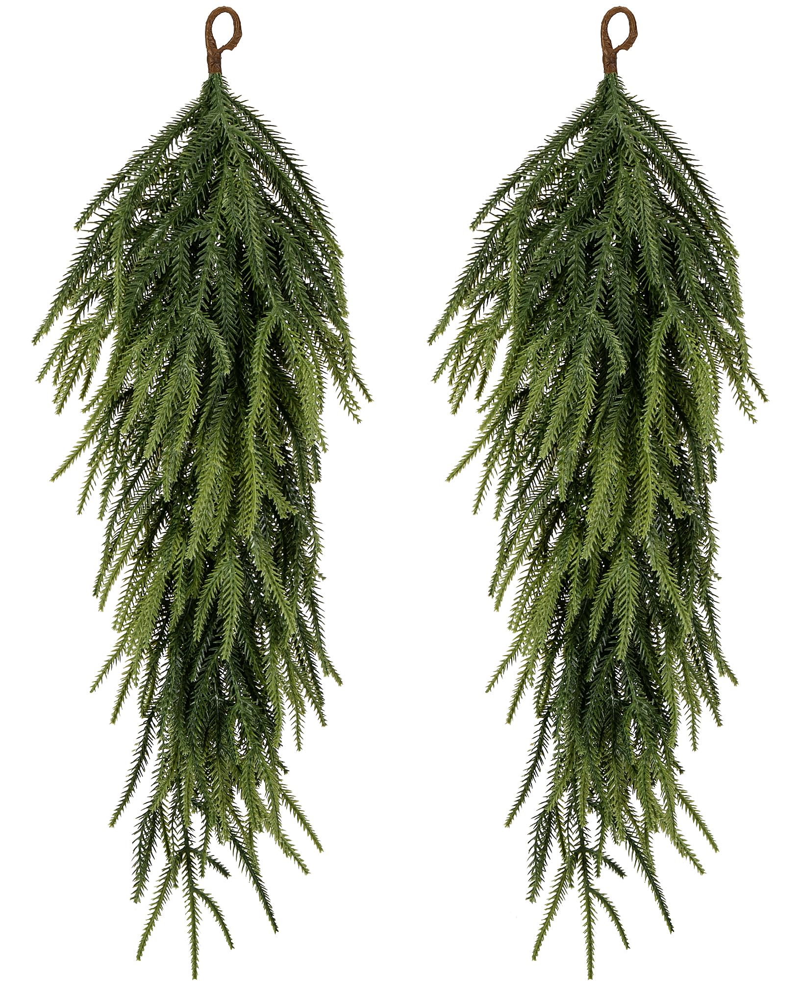 2 Pcs 30 Extra Length Artificial Christmas Teardrop Swag- Faux Pine Needles Teardrop Door Swag- Christmas Norfolk Greenery Teard
