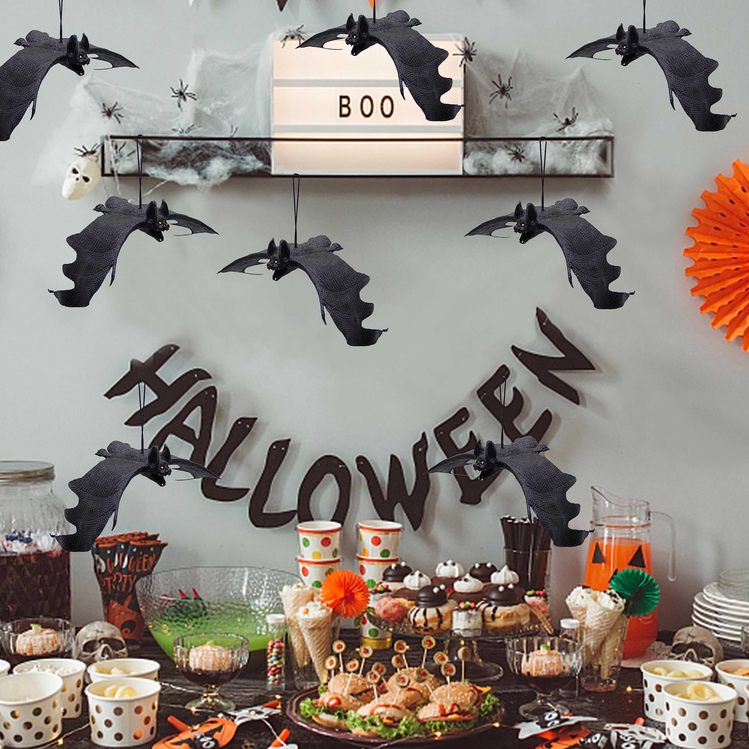 Atdawn Halloween Hanging Bats, Rubber Bats, Realistic Looking Spooky Bats, Flying Bats Halloween Decoration, 12 Pack