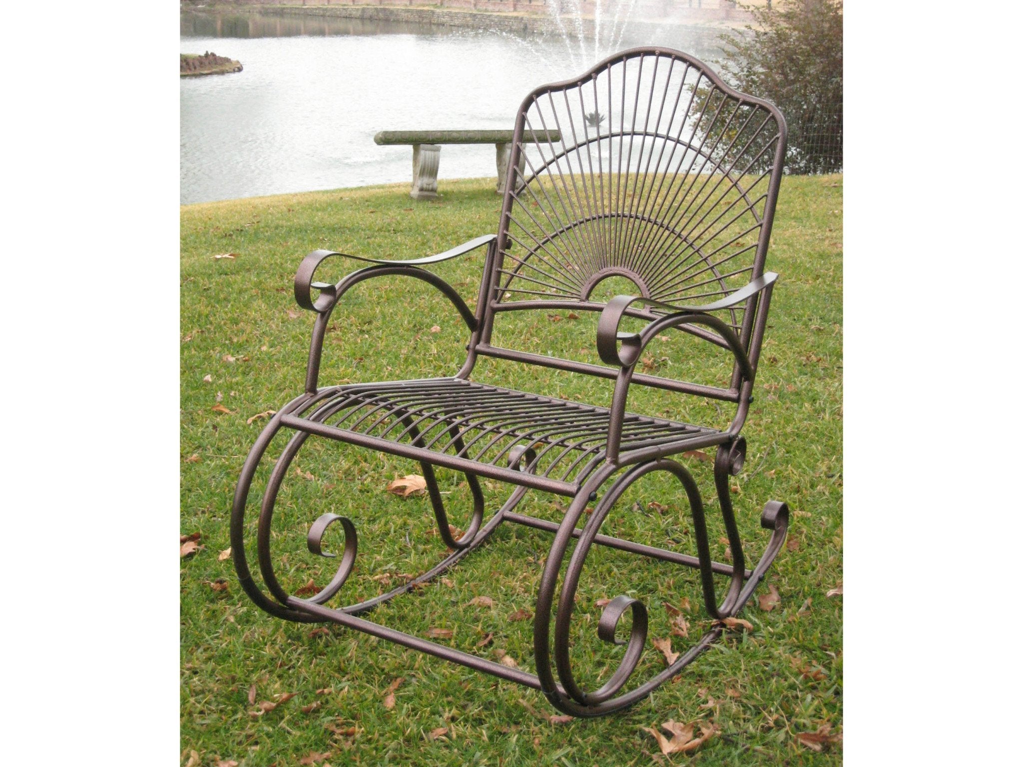 International Caravan Iron Bronze Patio Rocking Chair - Thumbnail 2
