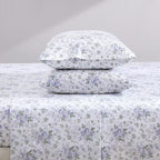 Laura Ashley Home King Sheet Set, Soft Sateen Cotton Bedding Set - Sleek, Smooth, & Breathable,Lilian Purple