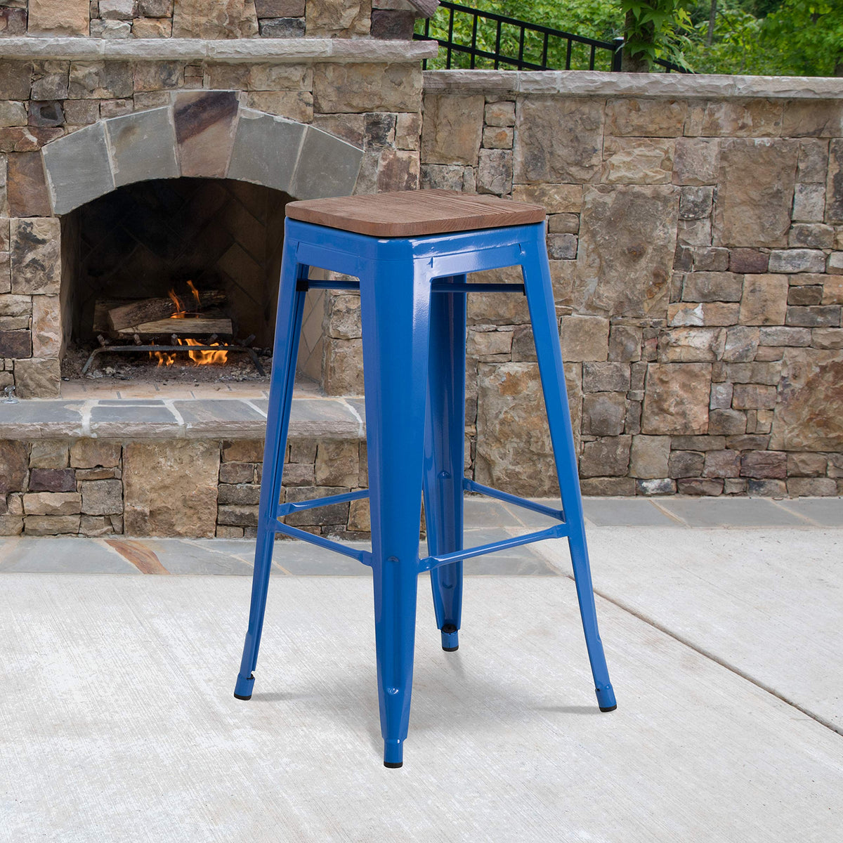 Flash Furniture Lily 30&quot; High Backless Blue Metal Barstool with Square Wood Seat