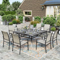 Hera'S House 9 Pieces Patio Dining Set, Outdoor Table And Chairs Set For 8, 8 X Brown Textilene Dining Chair And 60'' Square Met