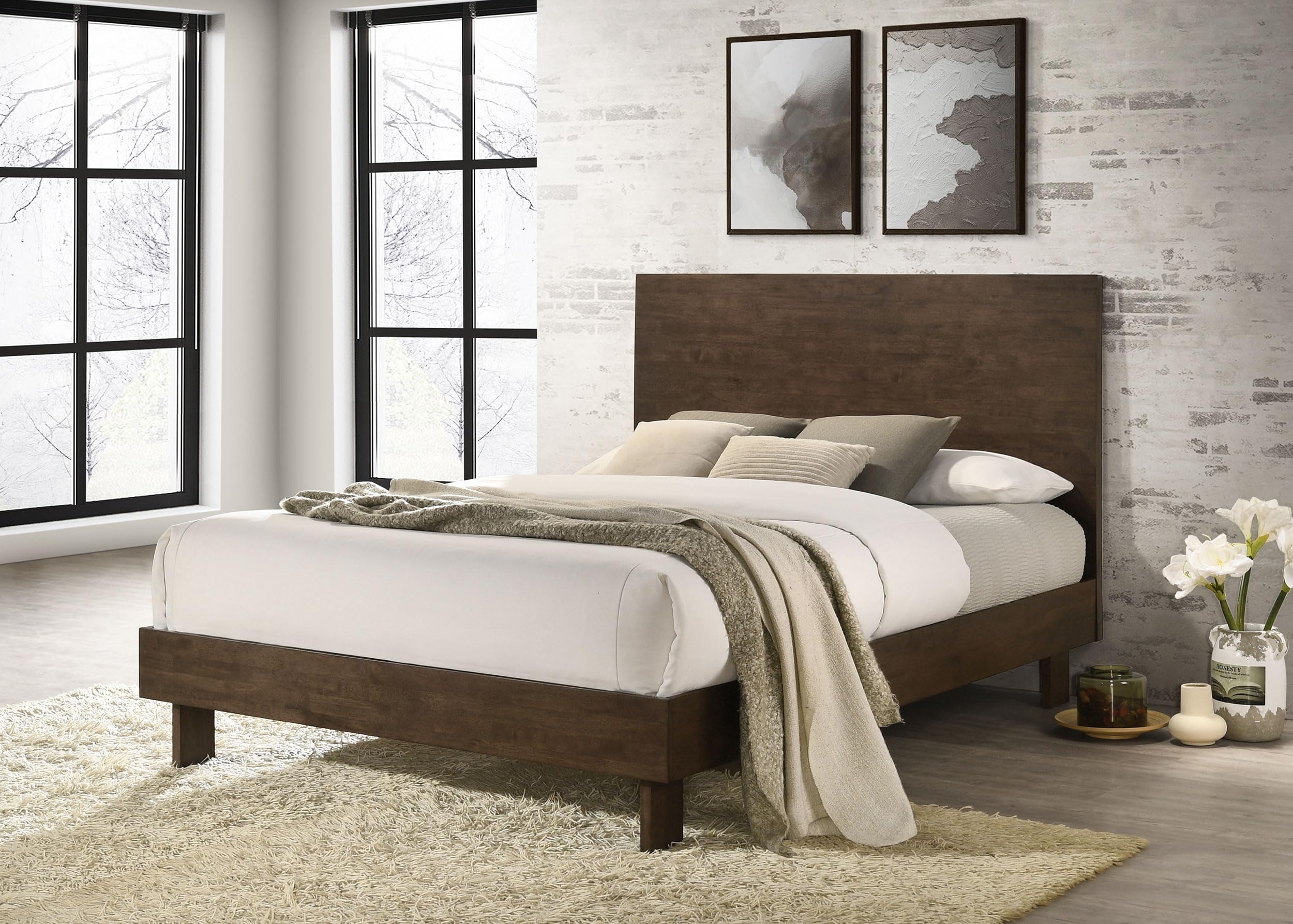 Coaster Home Furnishings Glenwood Transitional Wood Queen Size Panel Bed Frame Platform Bed 48-inch Headboard Warm Brown 225011Q