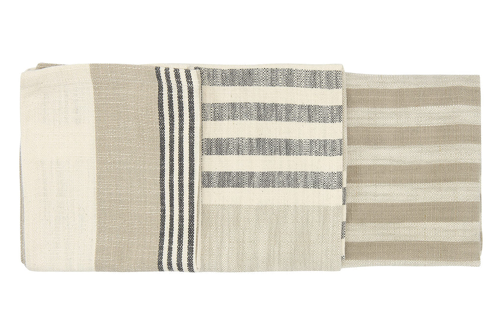 Creative Co-Op Tan & Grey Striped Cotton Tea Towels (Set of 3 Pieces)