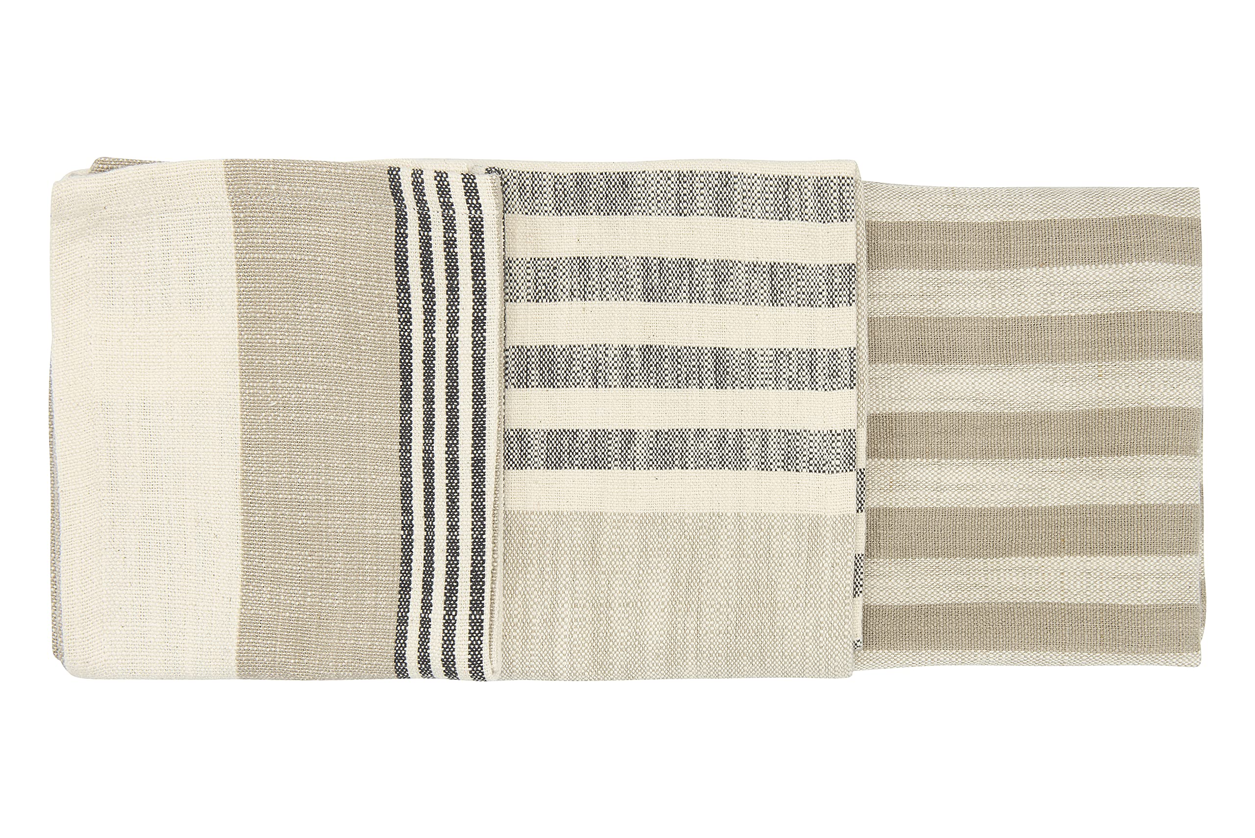 Creative Co-Op Tan & Grey Striped Cotton Tea Towels (Set of 3 Pieces)