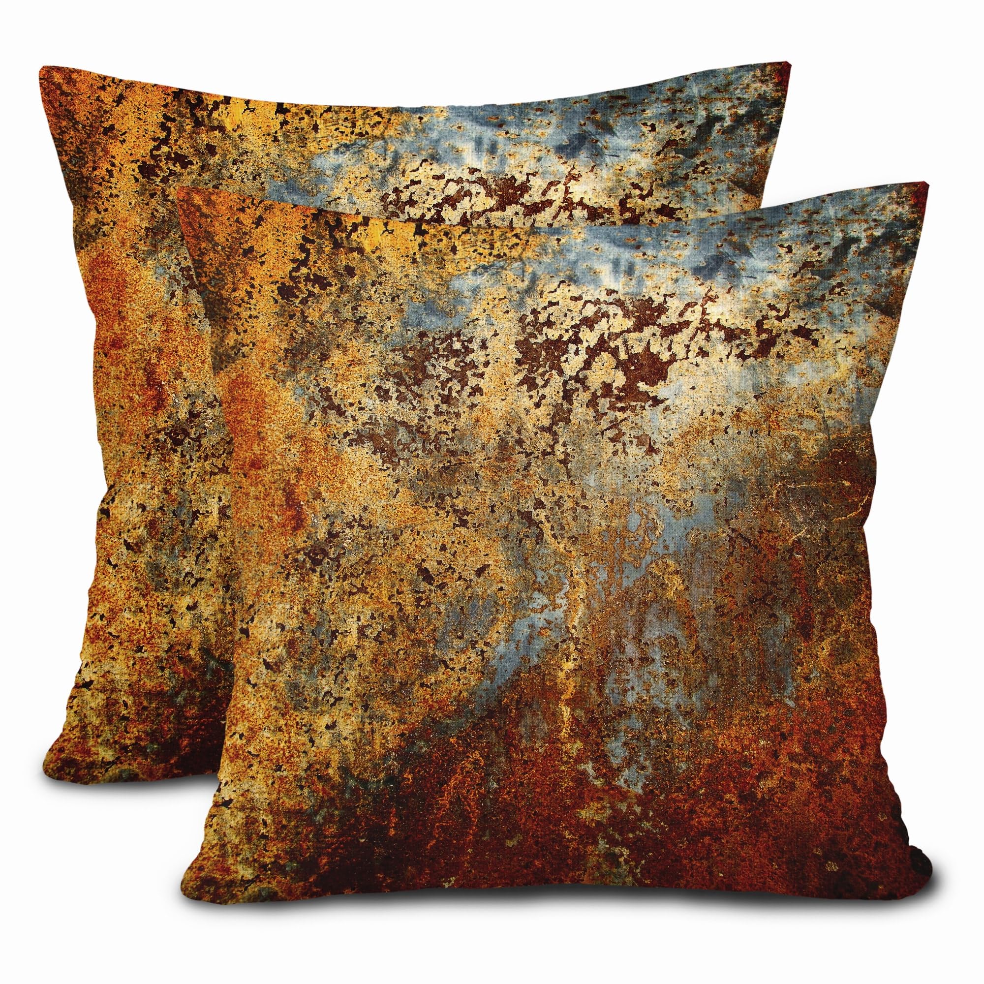 Brown Rust Metal Pillow Covers 16X16 In Gold Rusty Cinnamon Copper Bronze Metallic Pillow Cases Orange Teal Rustic Throw Pillows