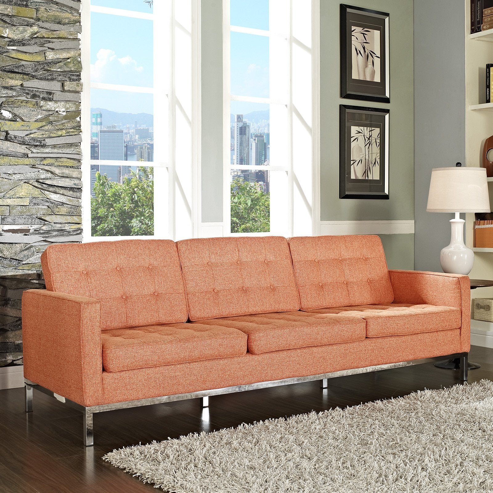 Modway Florence Style Sofa, Tweed, Orange
