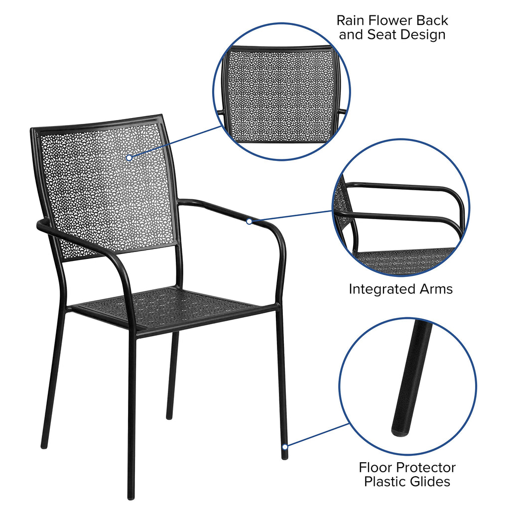 Flash Furniture Commercial Grade Black Indoor-Outdoor Steel Patio Arm Chair With Square Back