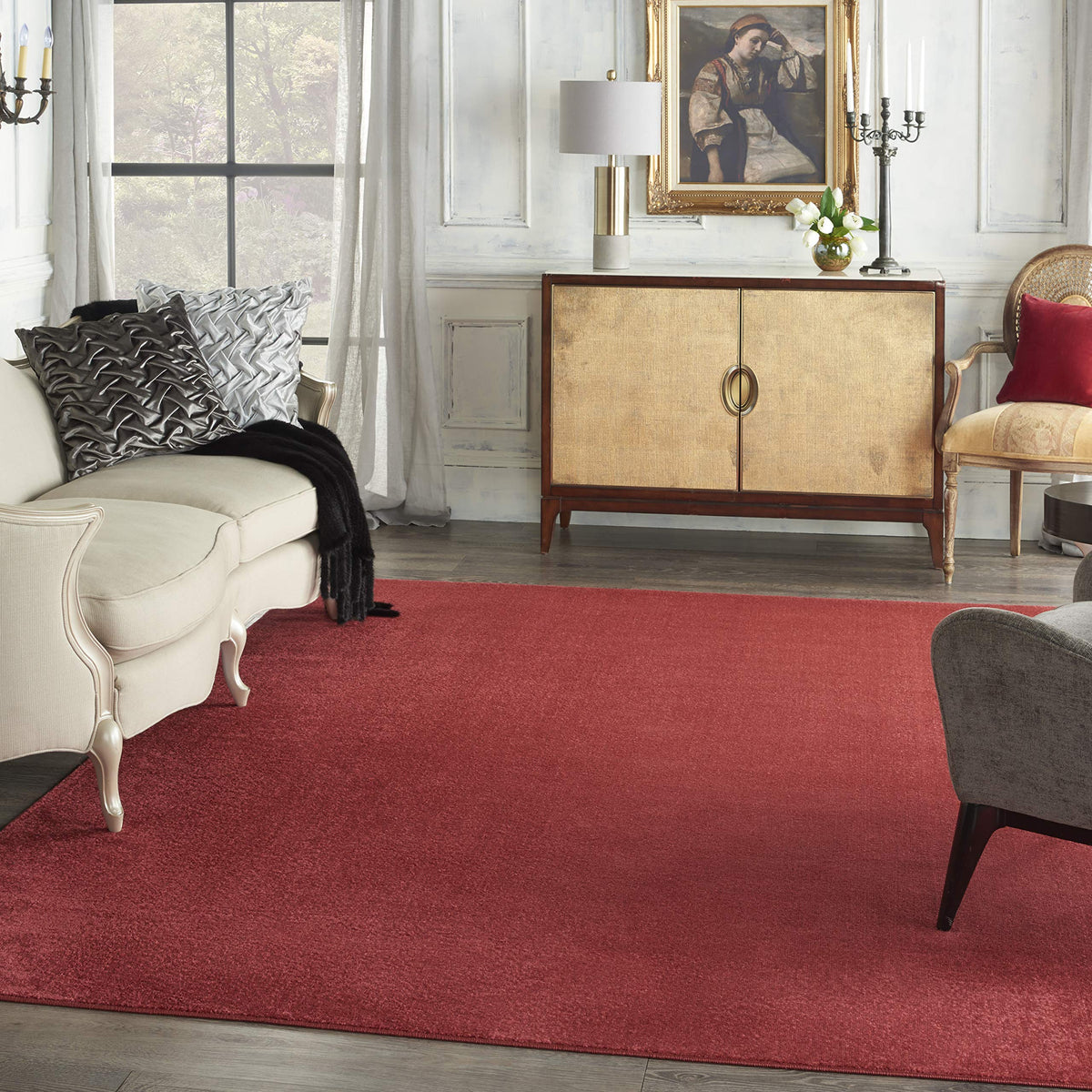 Nourison Essentials Indoor/Outdoor Brick Red 9' X 12' Area Rug, Easy Cleaning, Non Shedding, Bed Room, Living Room, Dining Room,