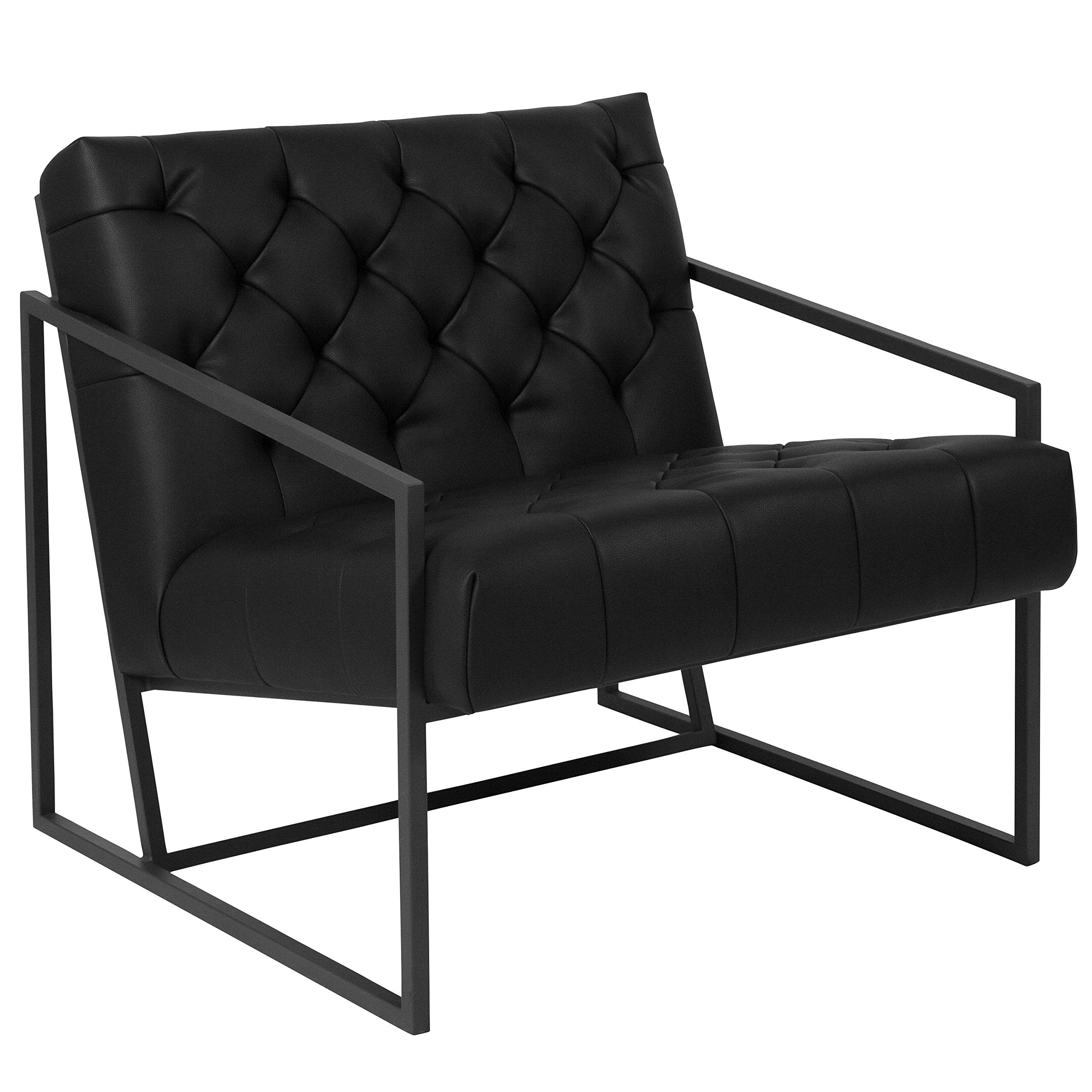 Flash Furniture Hercules Madison Series Leathersoft Tufted Lounge Chair, Tufted Retro Accent Chair For Living Room Or Office, Black