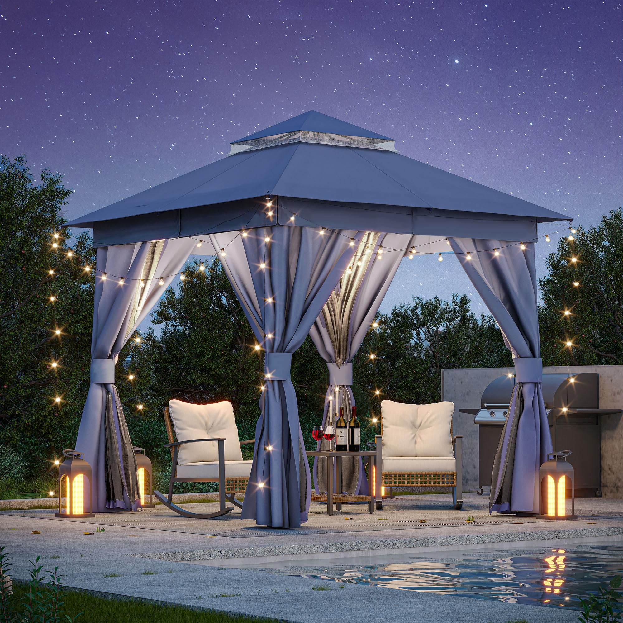 LAUSAINT HOME Outdoor Patio Gazebo 8x8 with Expansion Bolts, Heavy Duty Gazebos Shelter Party Tent with Double Roofs, Mosquito