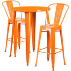 Flash Furniture Commercial Grade 30" Round Orange Metal Indoor-Outdoor Bar Table Set With 2 Cafe Stools