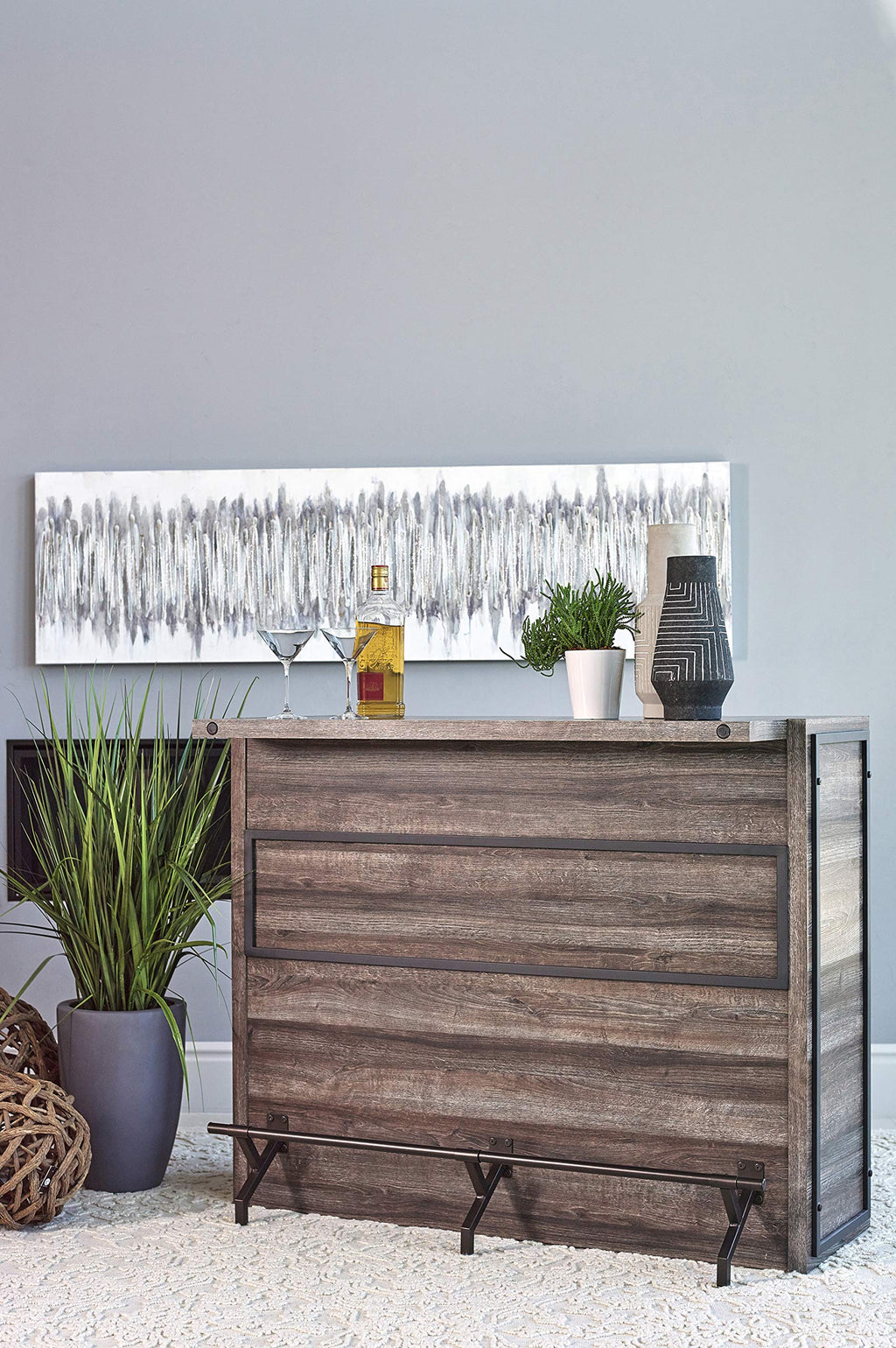 Coaster Home Furnishings Joe Rustic Farmhouse 5-Shelf Home Bar Unit Wine Liquor Storage Cabinet Aged Oak 182071