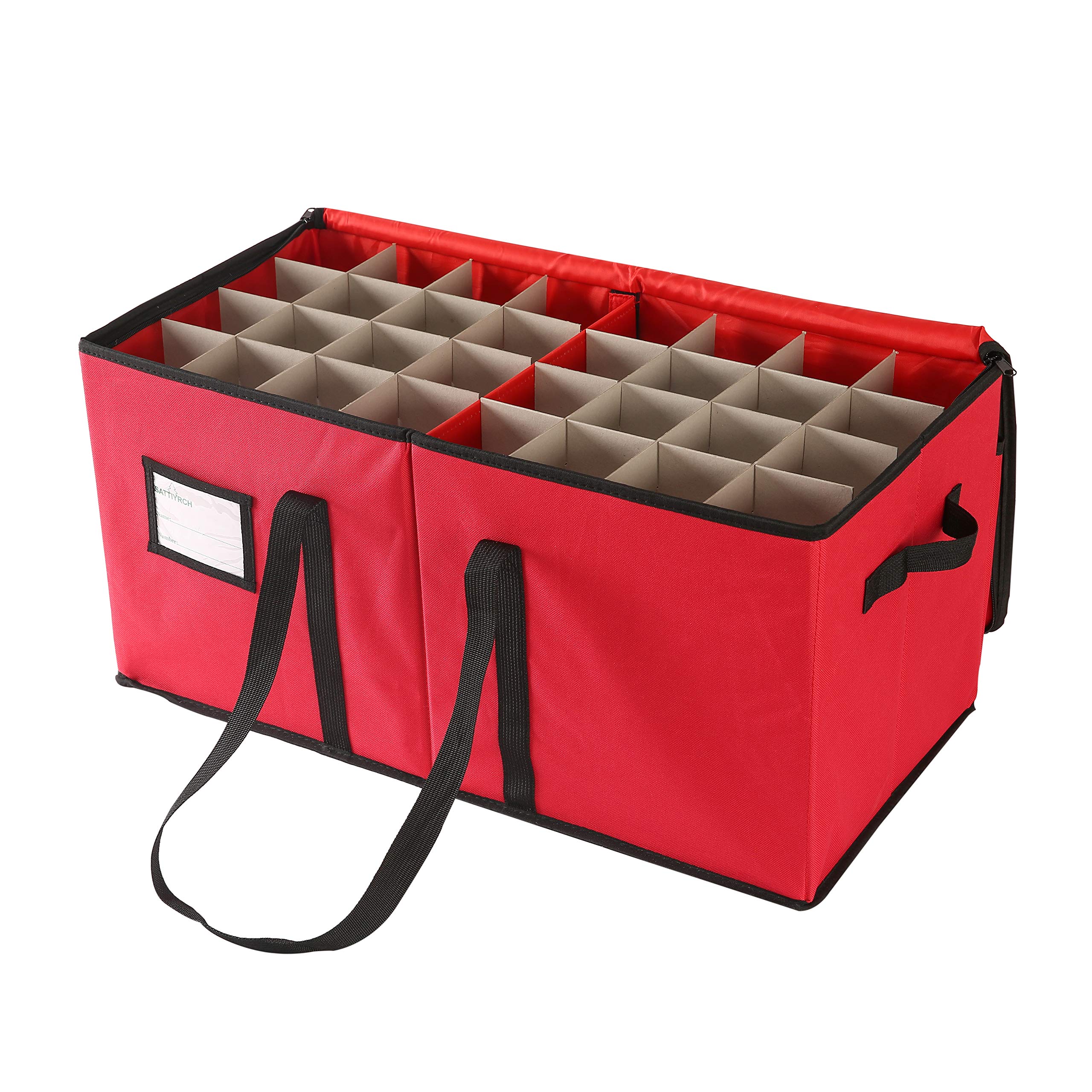 Sattiyrch Christmas Ornament Storage Box With Dual Zipper Closure - Box Contributes Slots For 128 Holiday Ornaments 3-Inch