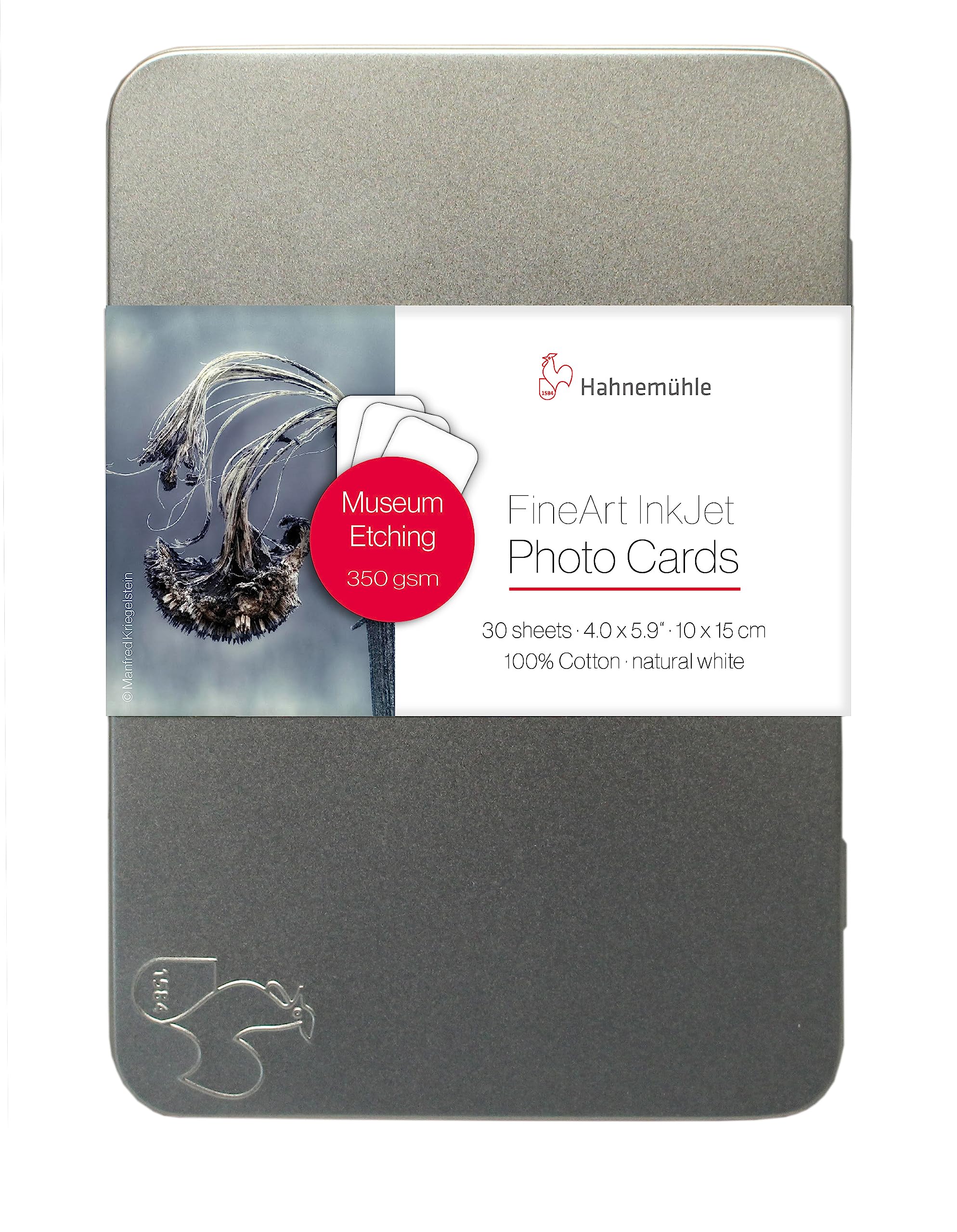 Hahnemuhle Museum Etching Fineart Inkjet Photo Cards With Tin Box, 4X6', 30 Sheets