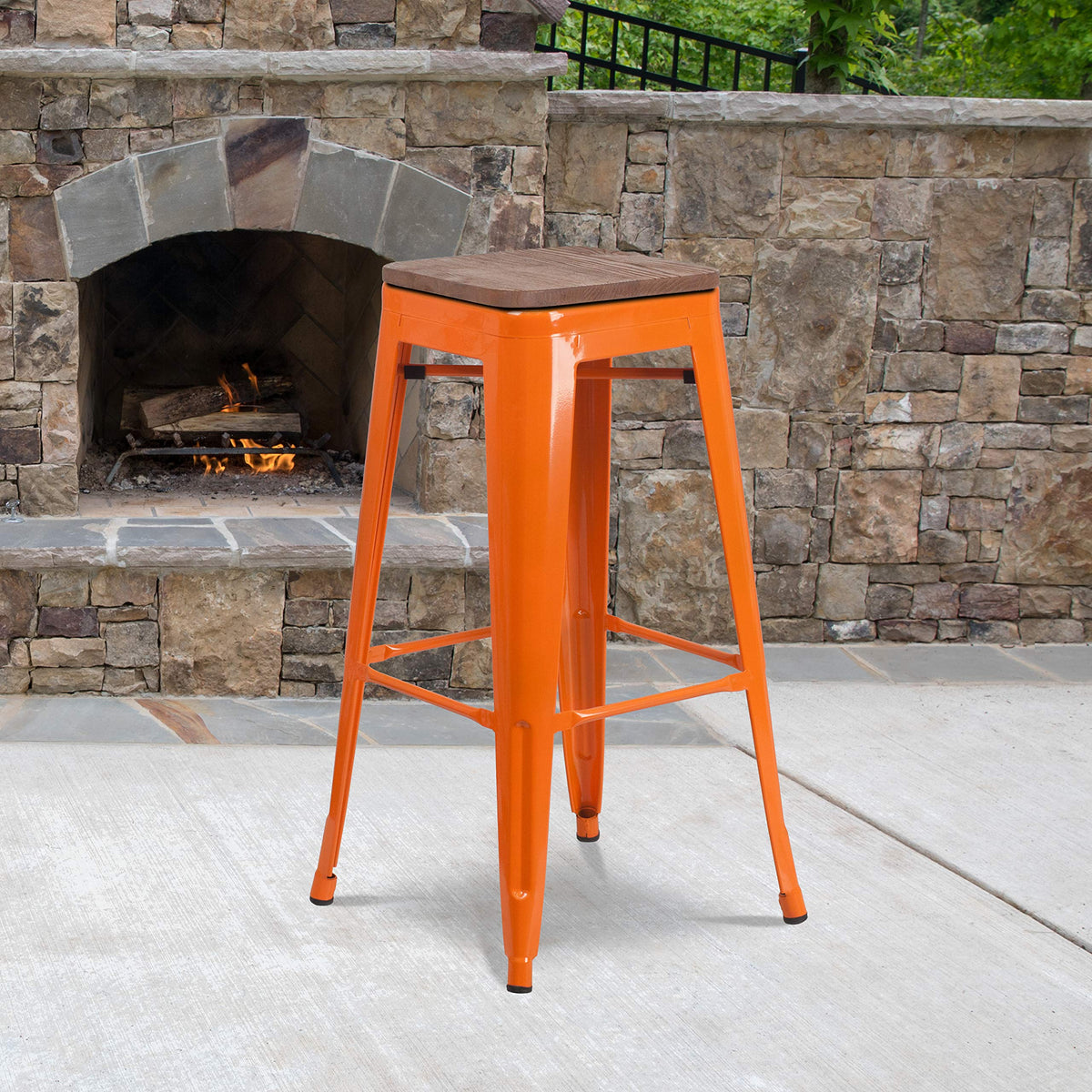 Flash Furniture Lily 30&quot; High Backless Orange Metal Barstool with Square Wood Seat