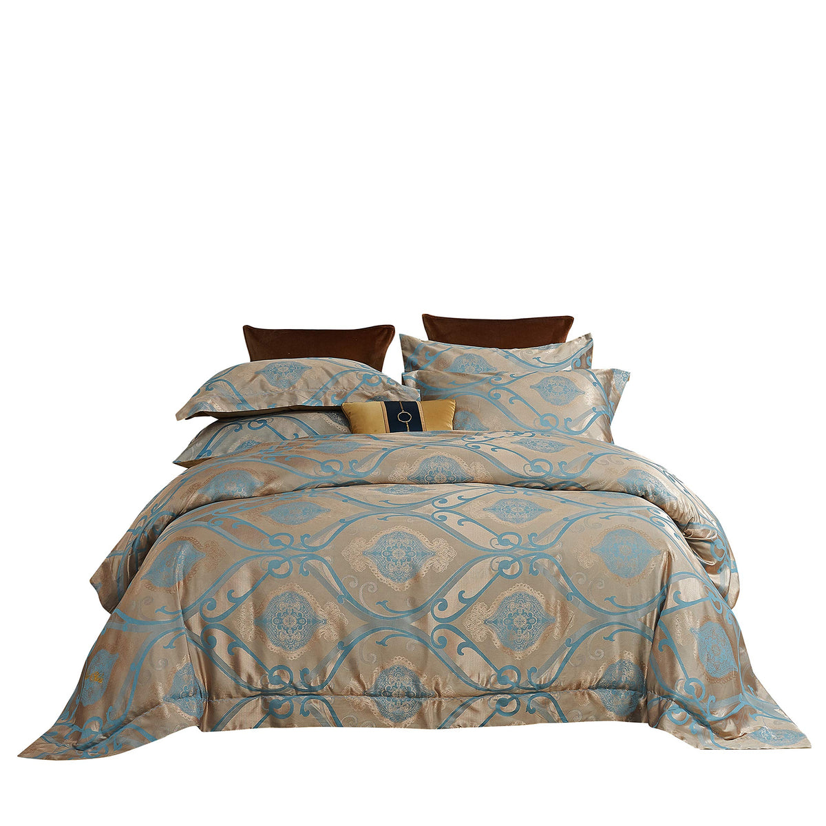 Queen - 6 Piece Bedding Duvet Cover Set, Luxury Jacquard Top, 100% Soft Combed Cotton Inside, Superior Comfort, Breathable, All-
