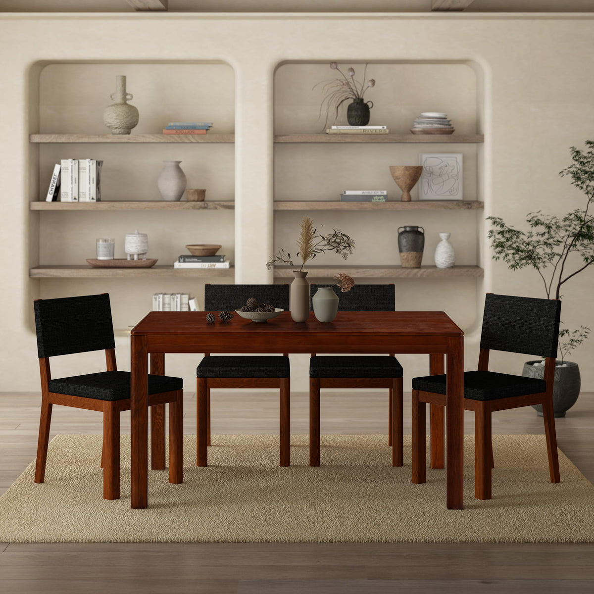 Ntc Flow 55 Inch Modern Design, Rectangular Dinner Table For Dining Room, Living Room Furniture, Effortless Assembly, Dark Walnu