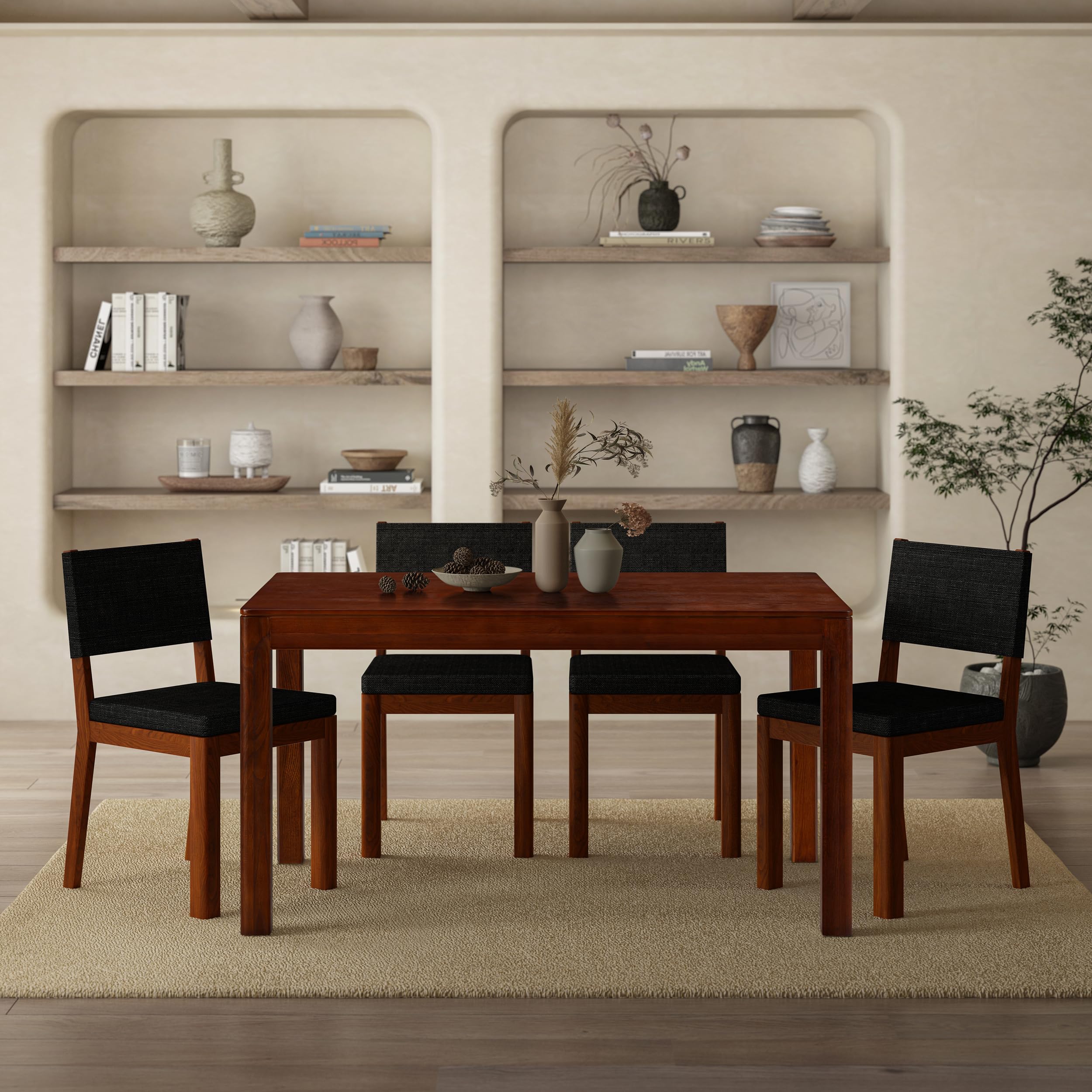 Ntc Flow 55 Inch Modern Design, Rectangular Dinner Table For Dining Room, Living Room Furniture, Effortless Assembly, Dark Walnu