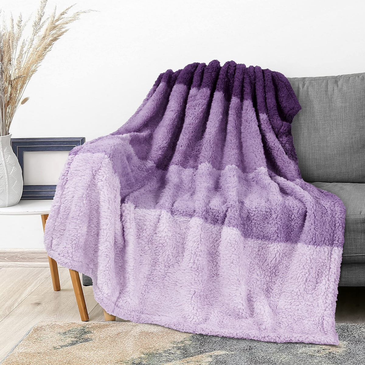 Pavilia Fluffy Sherpa Throw Blanket Ombre | Gradient Plush, Soft, Fuzzy, Decorative Accent Throw Blanket For Couch Sofa Bed | Co