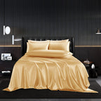 HommxJF 5Pcs Gold Silky Satin Sheets Full Satin Sheets Set Silky Comforter Bedding Sheets with 1 Satin Flat Sheet,1Deep Pocket F