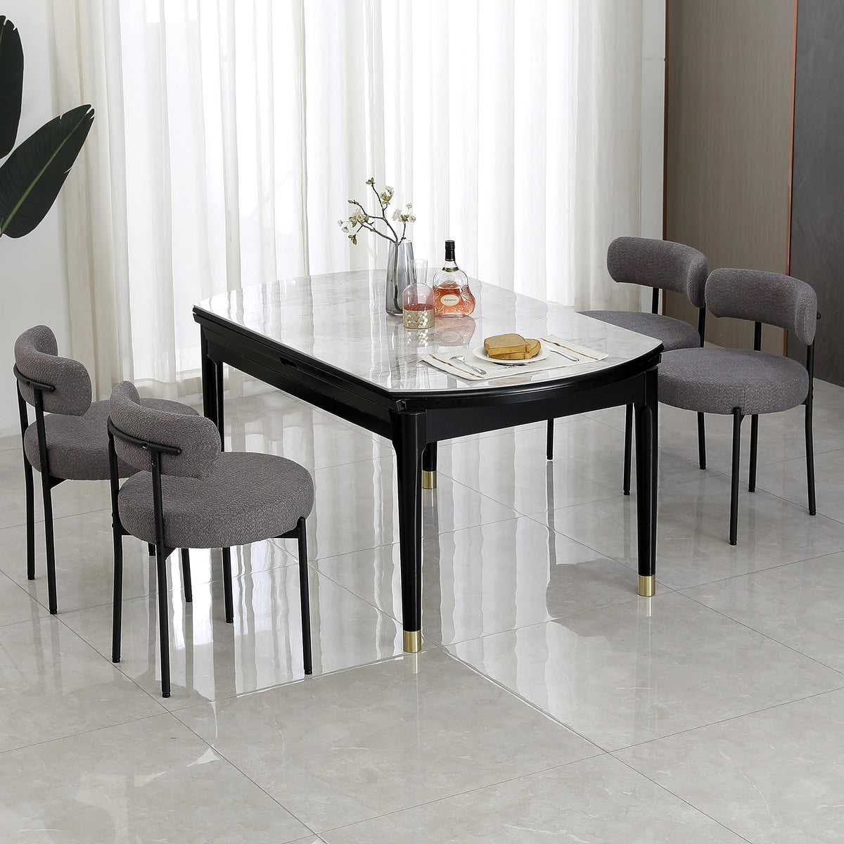 Dyhome Boucle Dining Chairs Set Of 4, Upholstered Kitchen Dining Room Chairs, Side Chairs With Thick Cushions And Metal Legs For