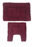 Modern Homes Maroon Designer SuperSoft 2Piece Cotton Tufted Bath Mat and Contour Set