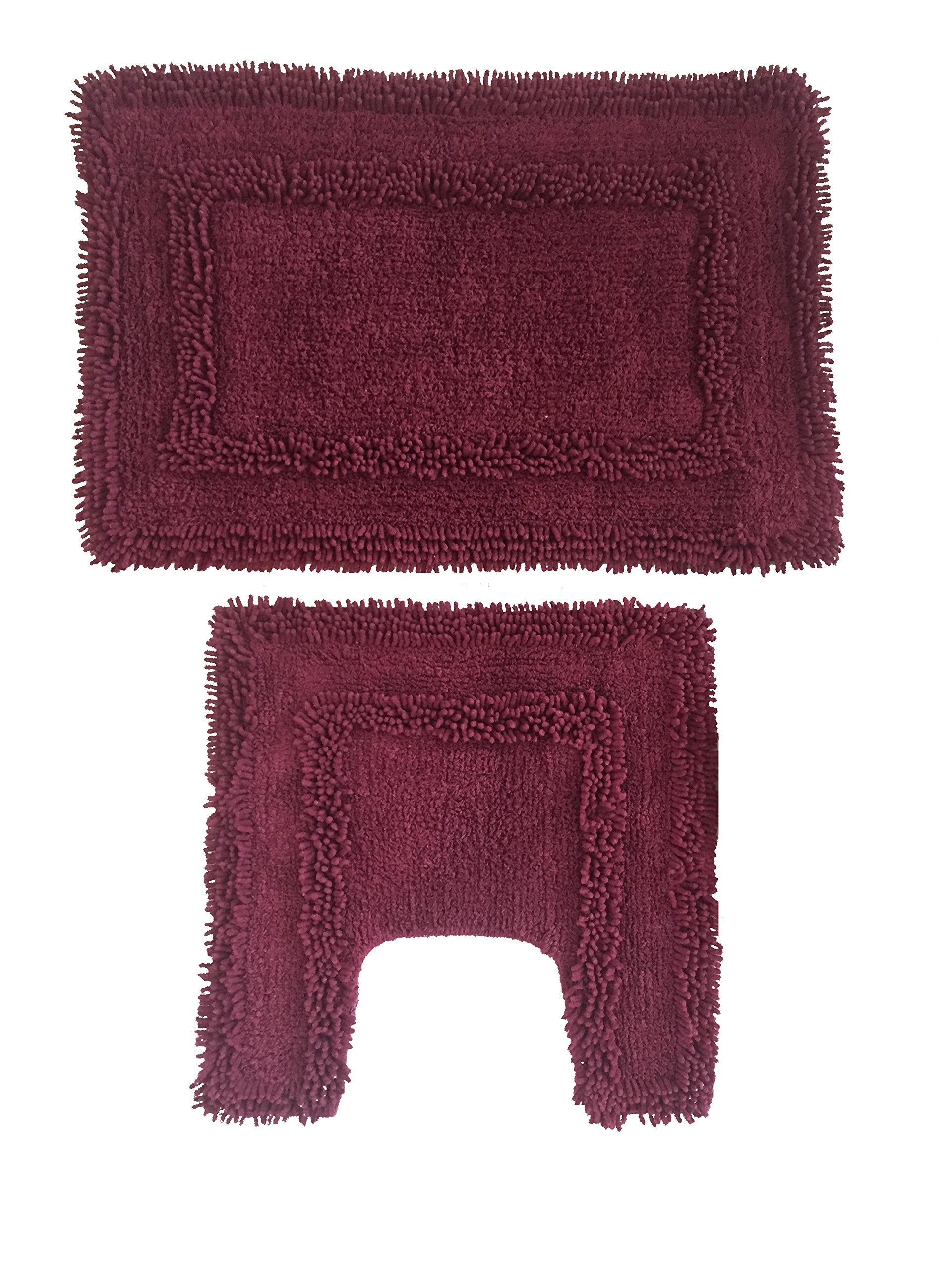Modern Homes Maroon Designer SuperSoft 2Piece Cotton Tufted Bath Mat and Contour Set