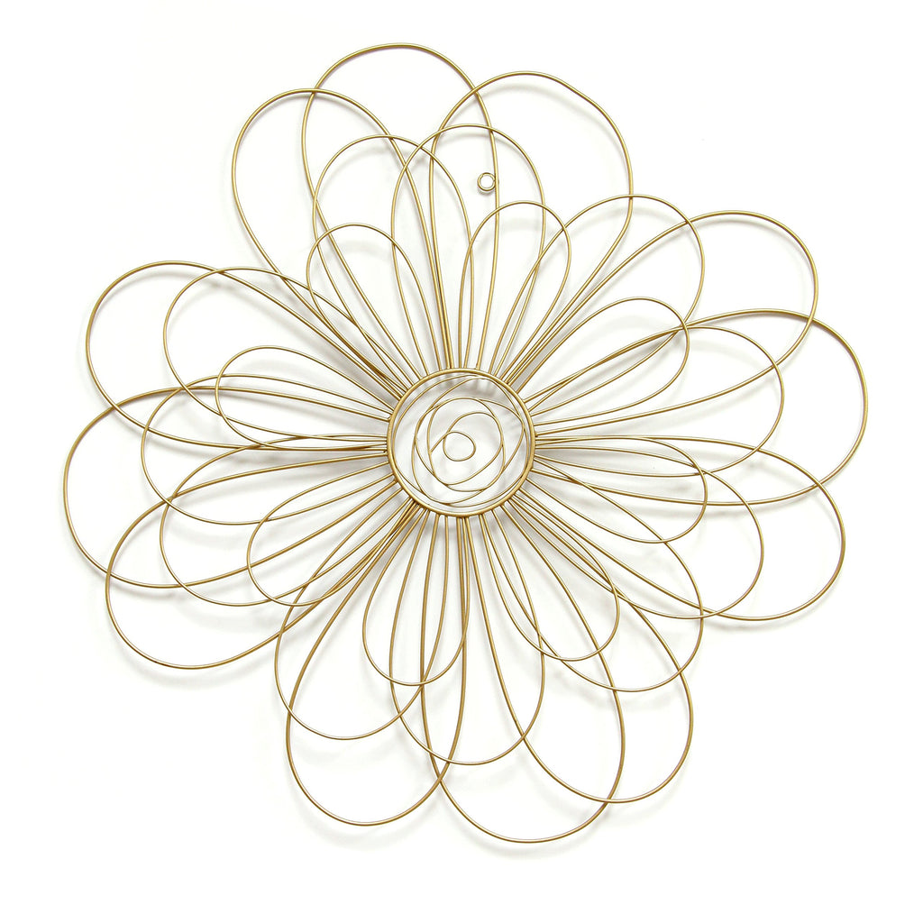 Stratton Home Décor S07729 Wire Flower Wall Decor, 21.50 W X 0.50 D X 21.50 H, Gold