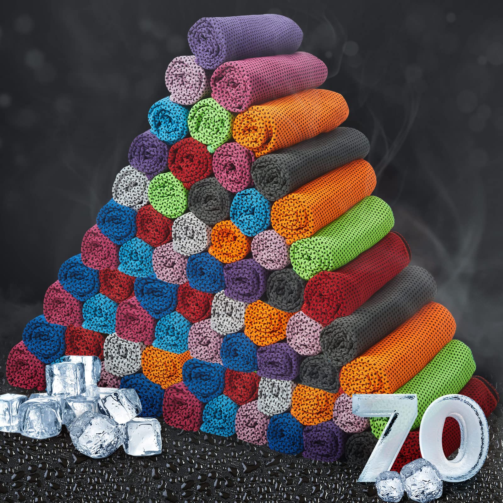 Honoson 70 Pcs Cooling Towel Bulk - Neck & Face Cool Chilly Towels Microfiber Breathable Sport Sweat Rag for Gym, Yoga, Travel, 