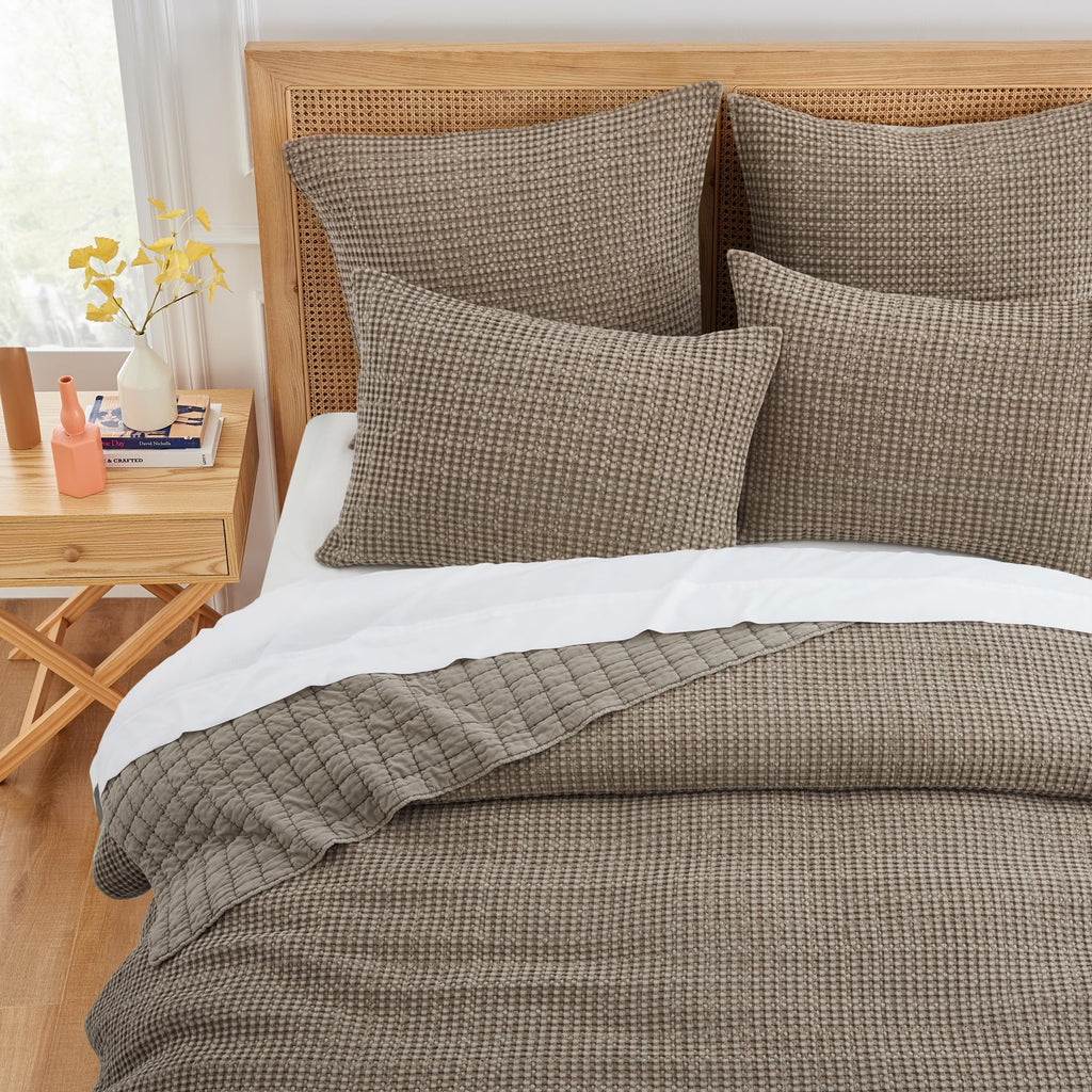 Levtex Home - Mills Waffle - Full/Queen Quilt Set - Cocoa Cotton Waffle - Quilt Size (88 X 92In.), Sham Size (26 X 20In.)