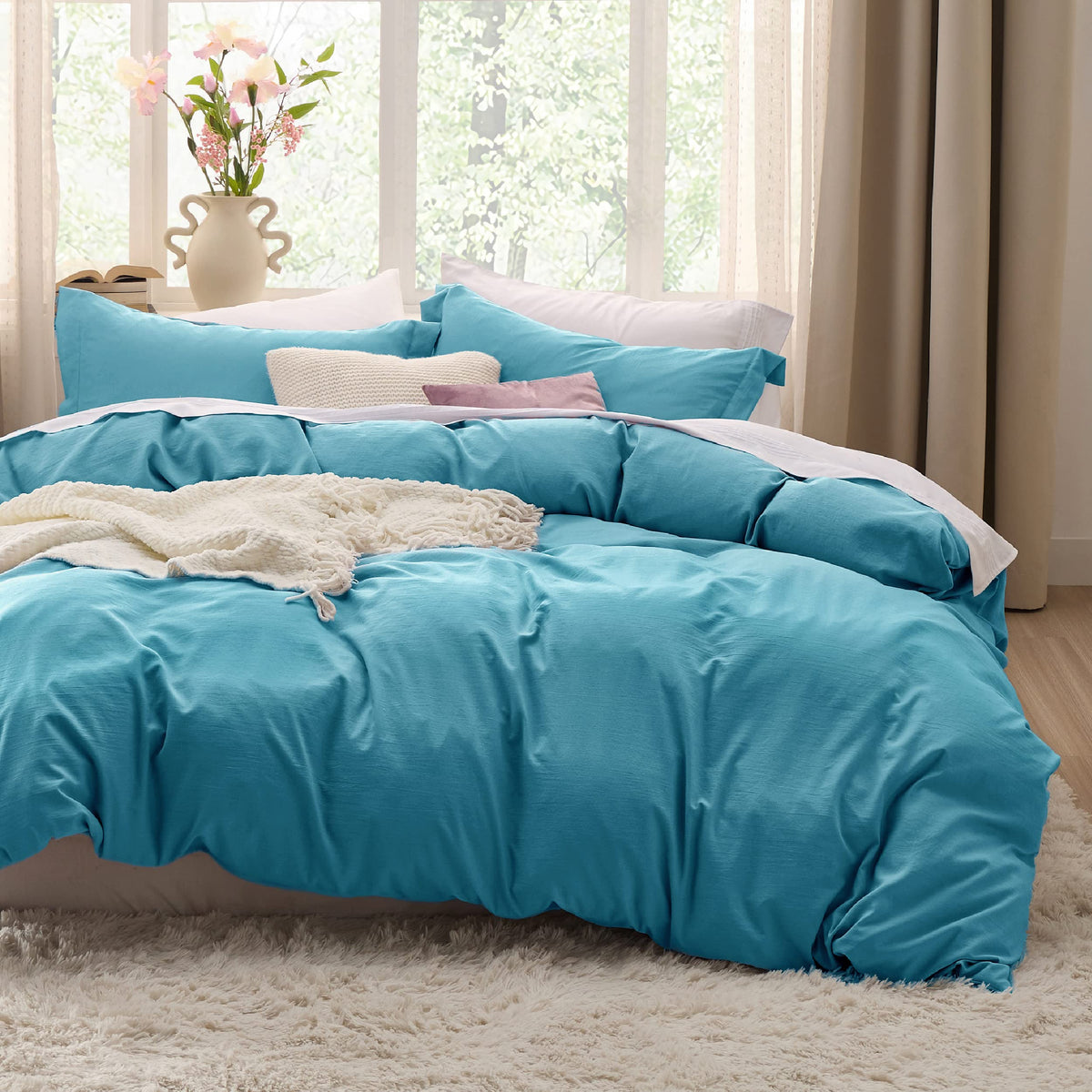 Bedsure Teal Duvet Cover King Size - Soft Prewashed King Duvet Cover Set, 3 Pieces, 1 Duvet Cover 104X90 Inches With Zipper Clos