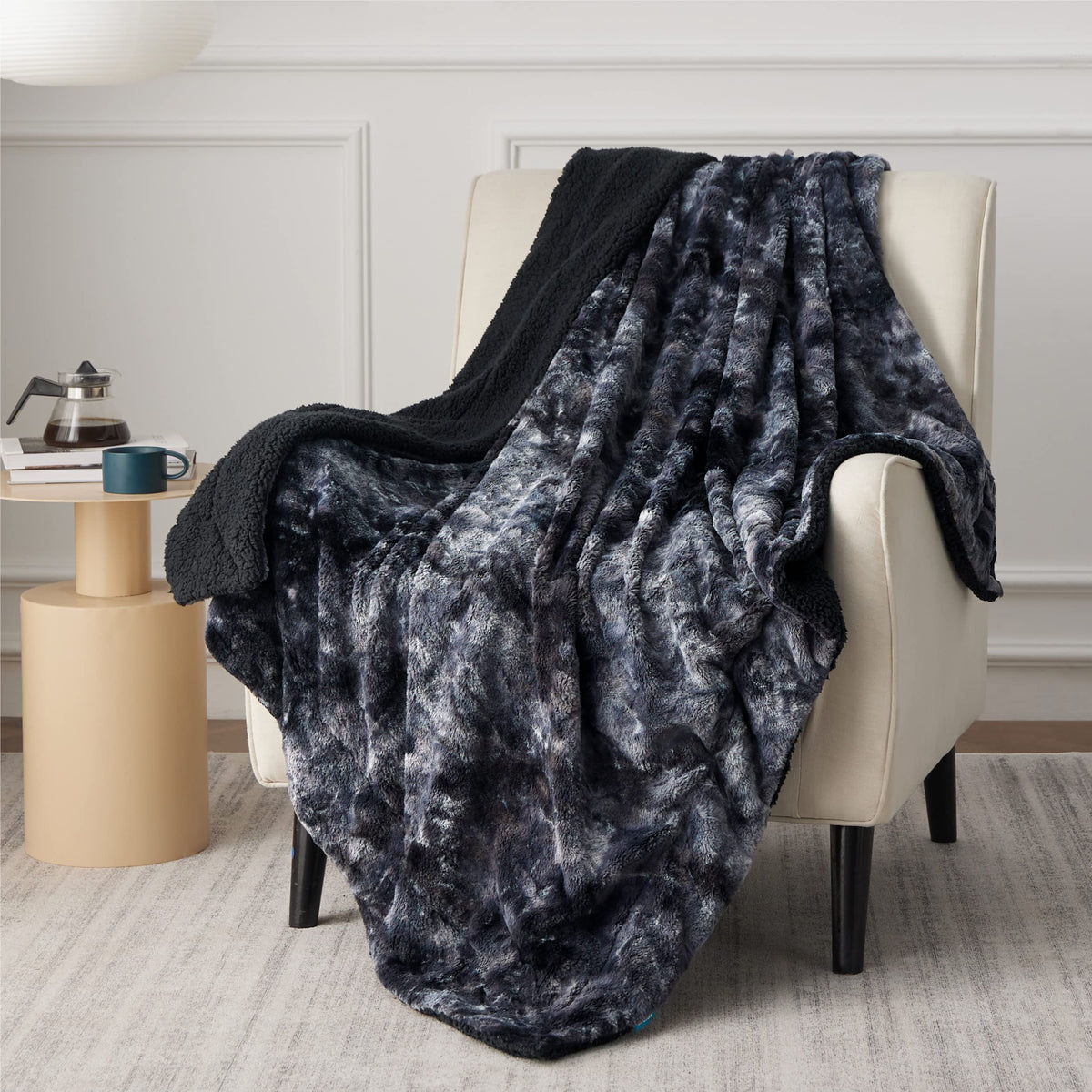 Bedsure Fuzzy Blanket Twin Size - Black, Soft And Comfy Sherpa, Plush And Furry Faux Fur, Reversible Twin Blankets For Couch, So