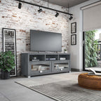 65” Tv Stand With Storage & Glass Display Cabinets, Grey Tv Stand For Living Room Or Bedroom With Cable Management, Fits Screens Up To 65 Inches When Measured Diagonally, Grey