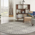 Nourison Jubilant Floral Ivory/Grey 8 x Round Area-Rug, Easy-Cleaning, Non Shedding, Bed Room, Living Room, Dining Room, Kitche