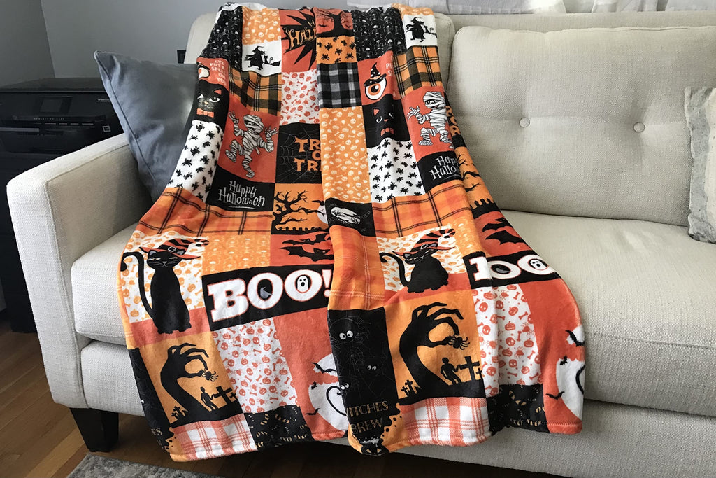 Halloween Blanket Throw: Patchwork Decor Witch Jack O Lantern On Soft Velvet Fleece For Sofa Bed Couch Chair For Adults Kids