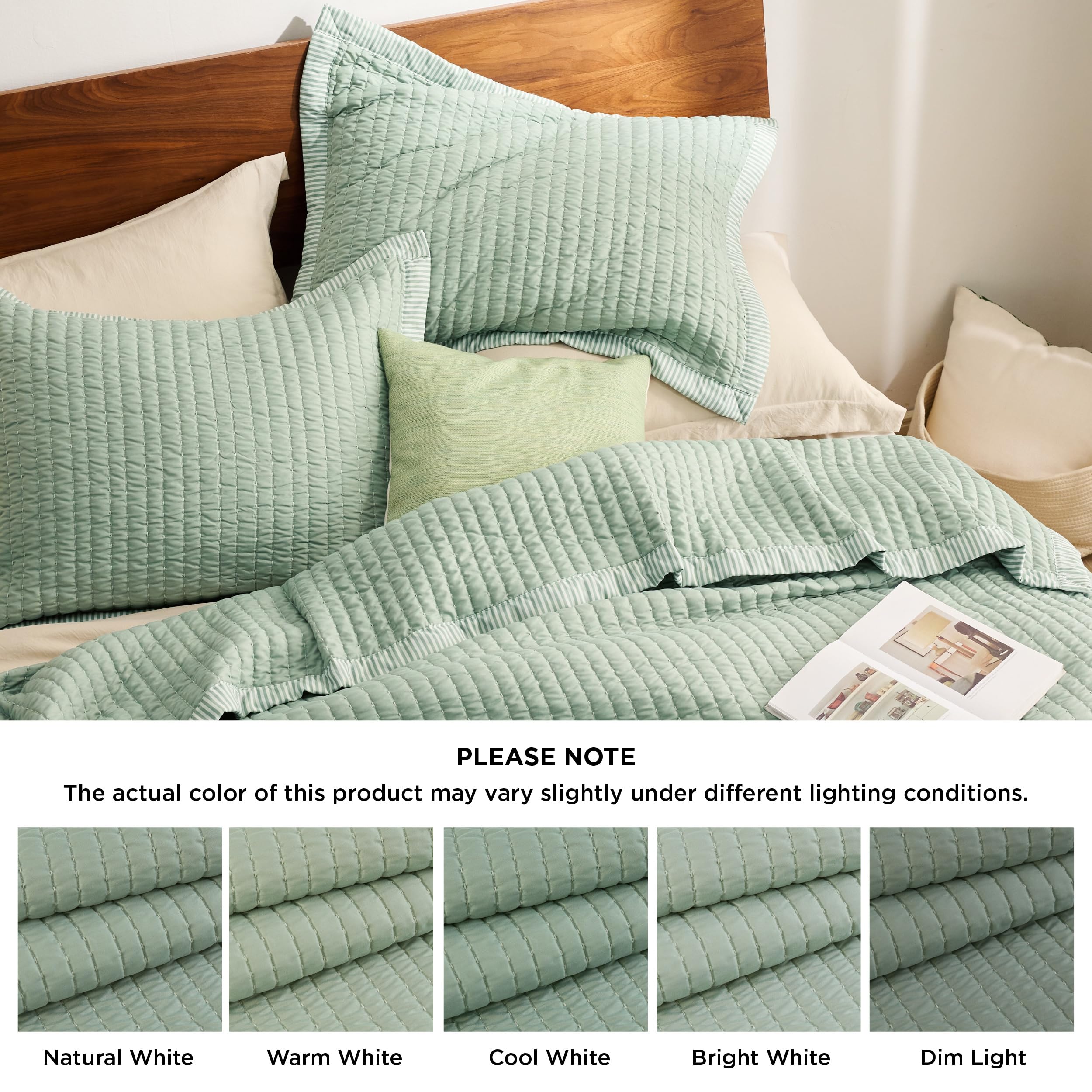 Bedsure Green Quilts Twin Size - Twin Quilt Bedding Set Bedspread Coverlet, Lightweight Corduroy Pattern Bedspread, 2-Piece Set With 68'X86' Coverlet & 1 Pillow Sham, All-Season Soft Microfiber