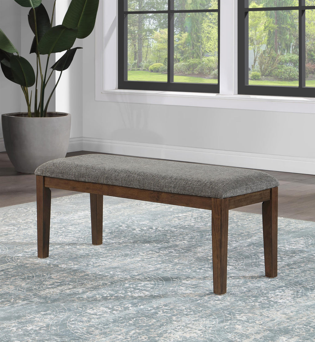 Steve Silver Furniture Quinn Upholstered Seat Wood Bench, Dining Room, Hallway, or Bedroom, Transitional Style, Natural Chestnut Finish, Brown