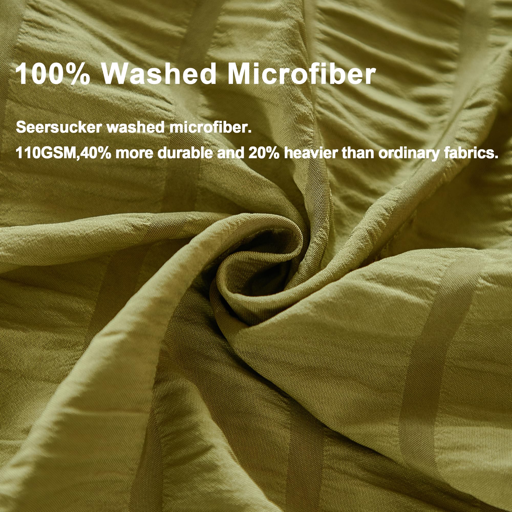 Avelom Olive Green Seersucker Duvet Cover Set King Size (104 X 90 Inches), 3 Pieces (1 Duvet Cover + 2 Pillowcases), Ultra Soft Washed Microfiber, Textured Duvet Cover With Zipper Closure, Corner Ties