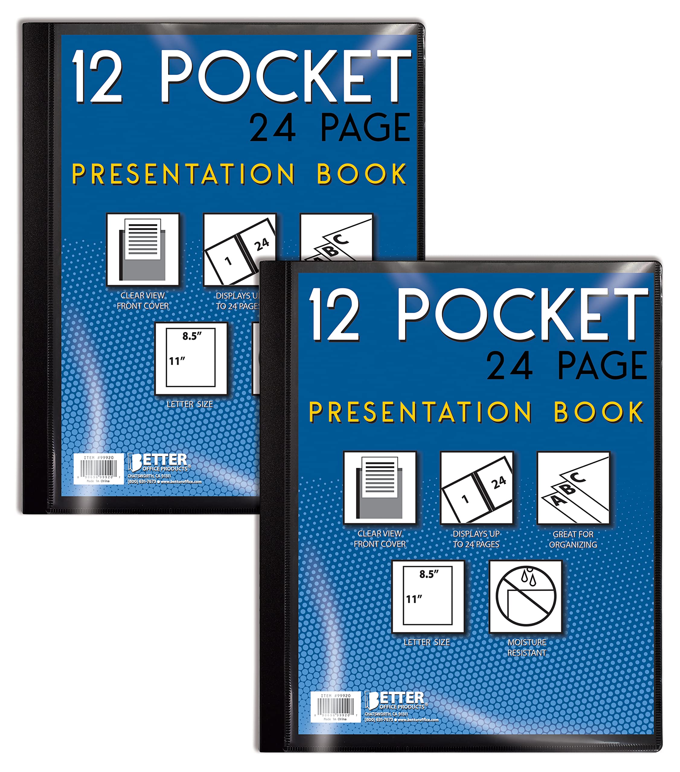 Better Office Products 12 Pocket Bound Presentation Book, Black, Clear View Front Cover, 24 Sheet Protector Pages, 8.5' X 11'