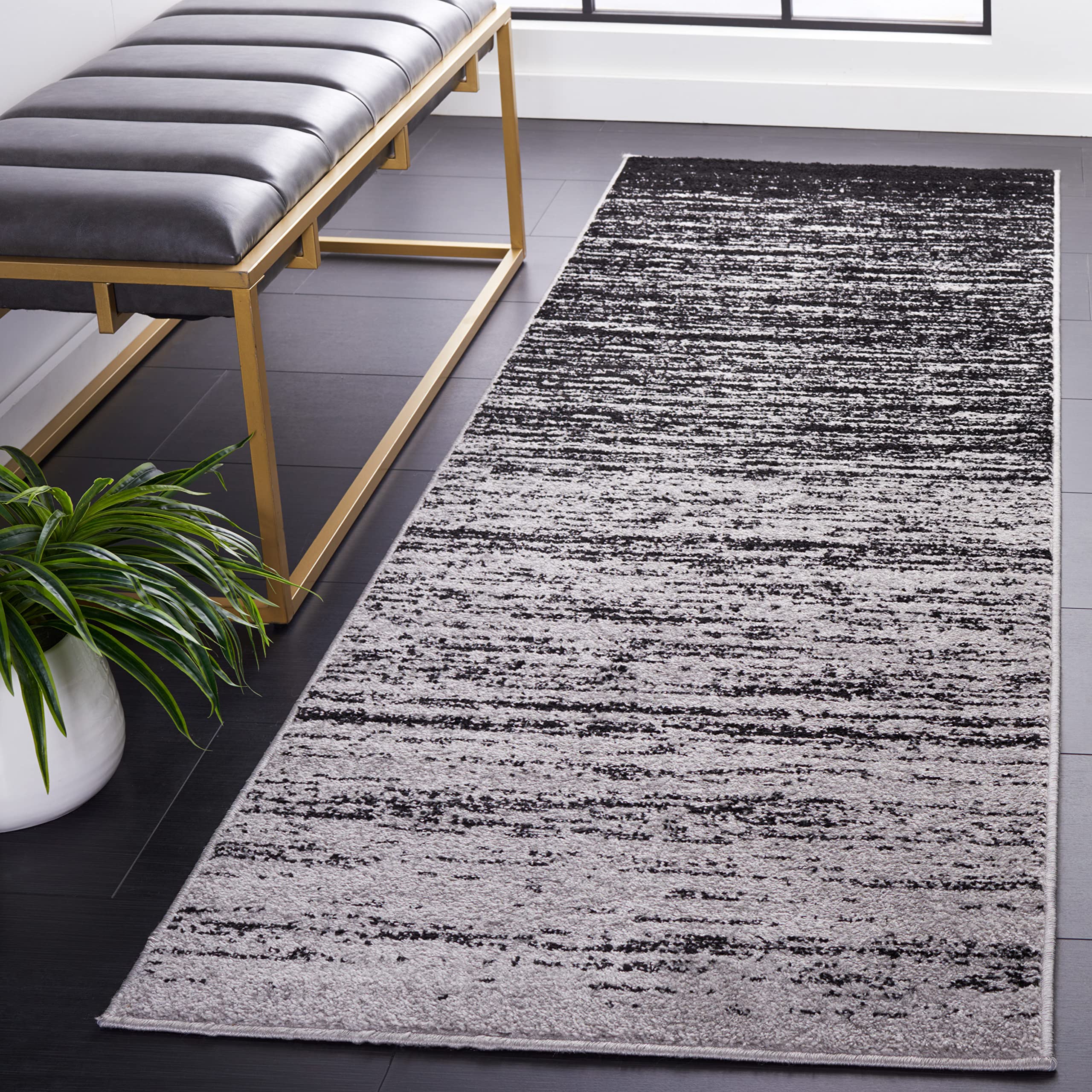 SAFAVIEH Adirondack Collection Runner Rug - 26 x 20, Silver & Black, Modern Ombre Design, Non-Shedding & Easy Care, Ideal for 