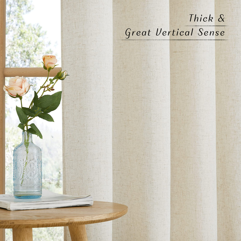 Nicetown Natural Thick Linen Curtains 72' Length, Grommet Privacy Window Treatments Linen Weave With Light Penetration Vertical Drapes For Farmhouse/Home Office, W42 X L72, 2 Panels