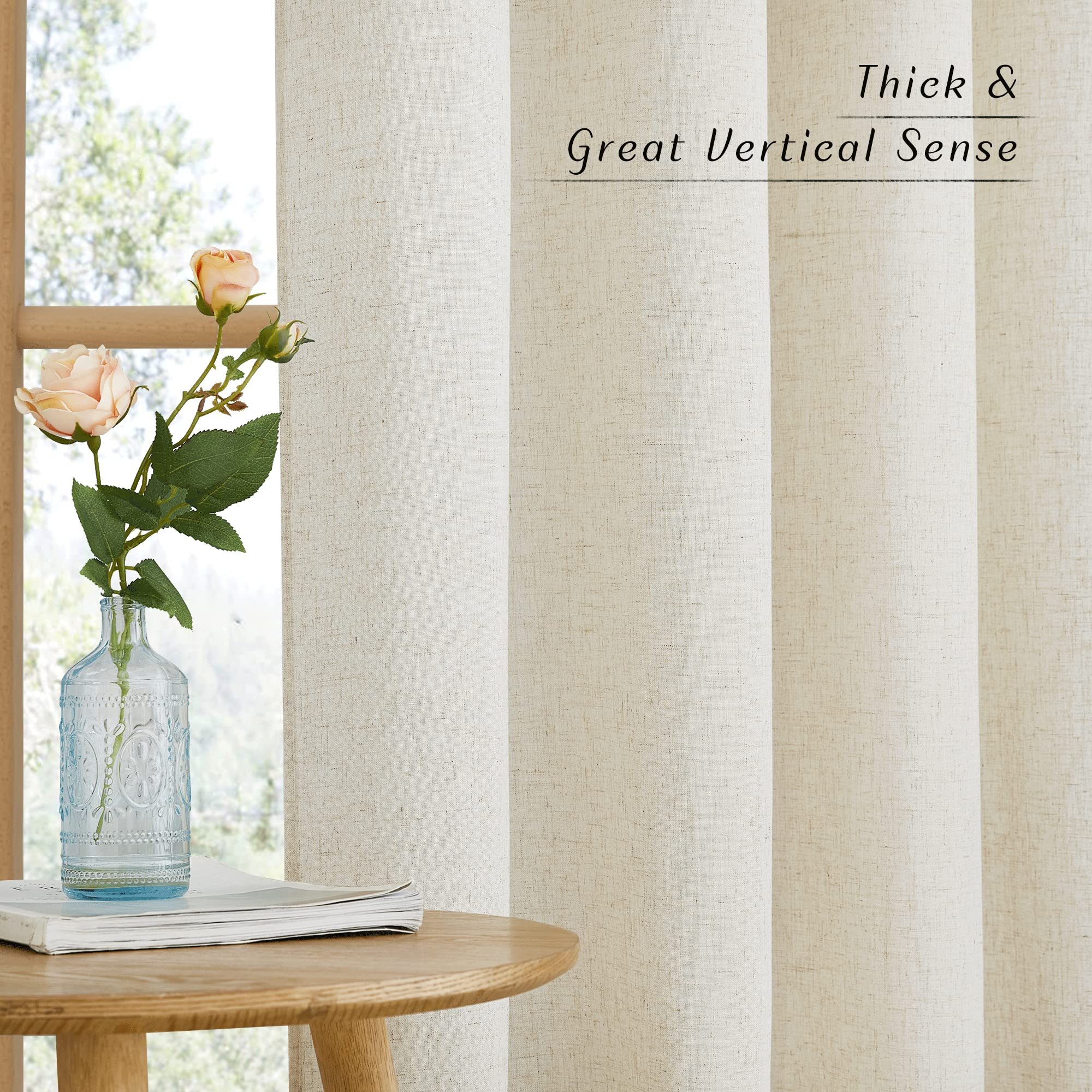 Nicetown Natural Short Linen Curtains For Kitchen, Thick Flax Small Window Treatments Semi Sheer Privacy Assured With Light Through For Cafe/Bathroom, W42 X L48, 2 Panels